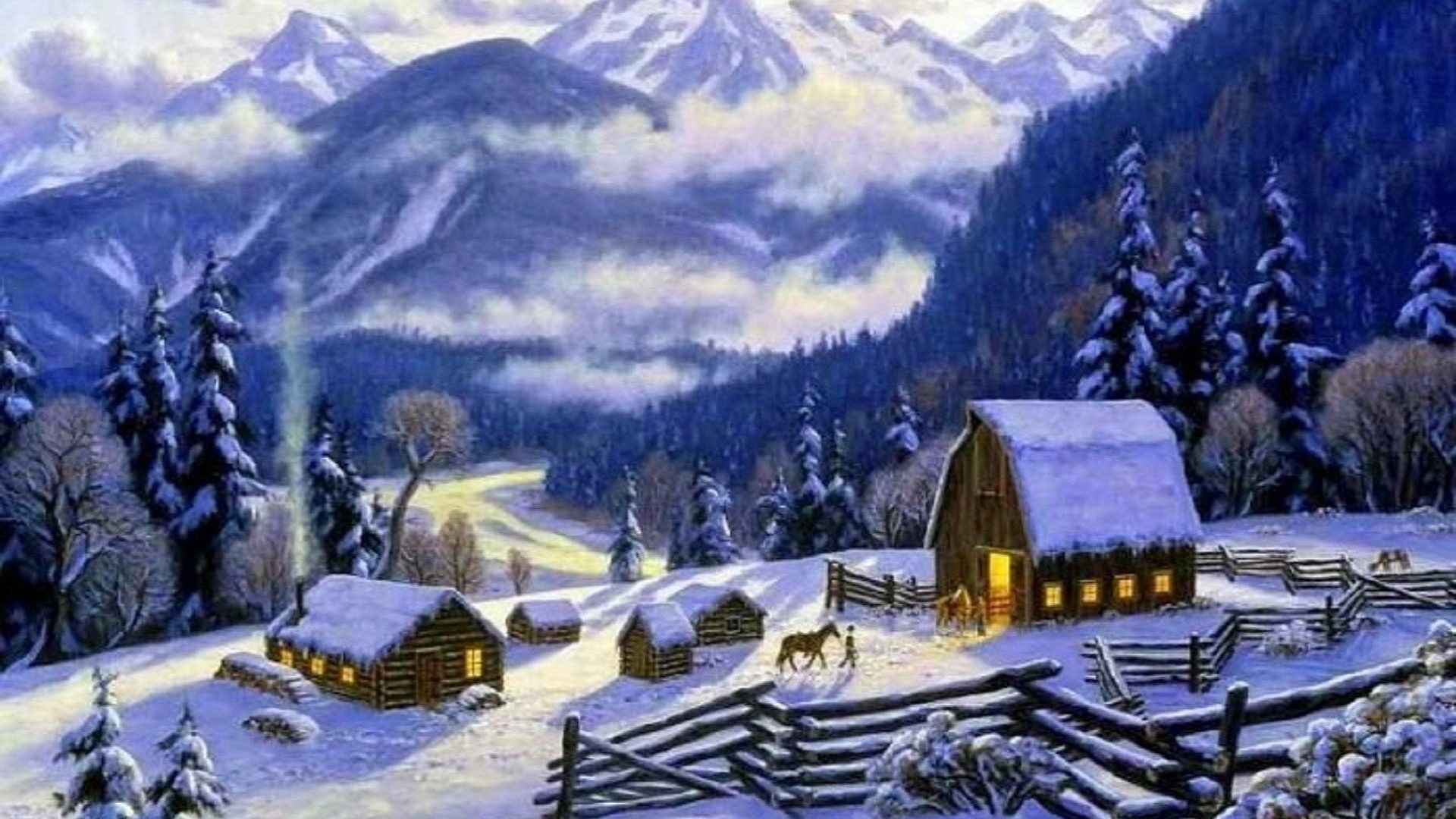 1920x1080 Greetings Tag - Villages Xmas Greetings Love Snow Cottages Seasons Trees  New Year Landscapes Valley Attractions