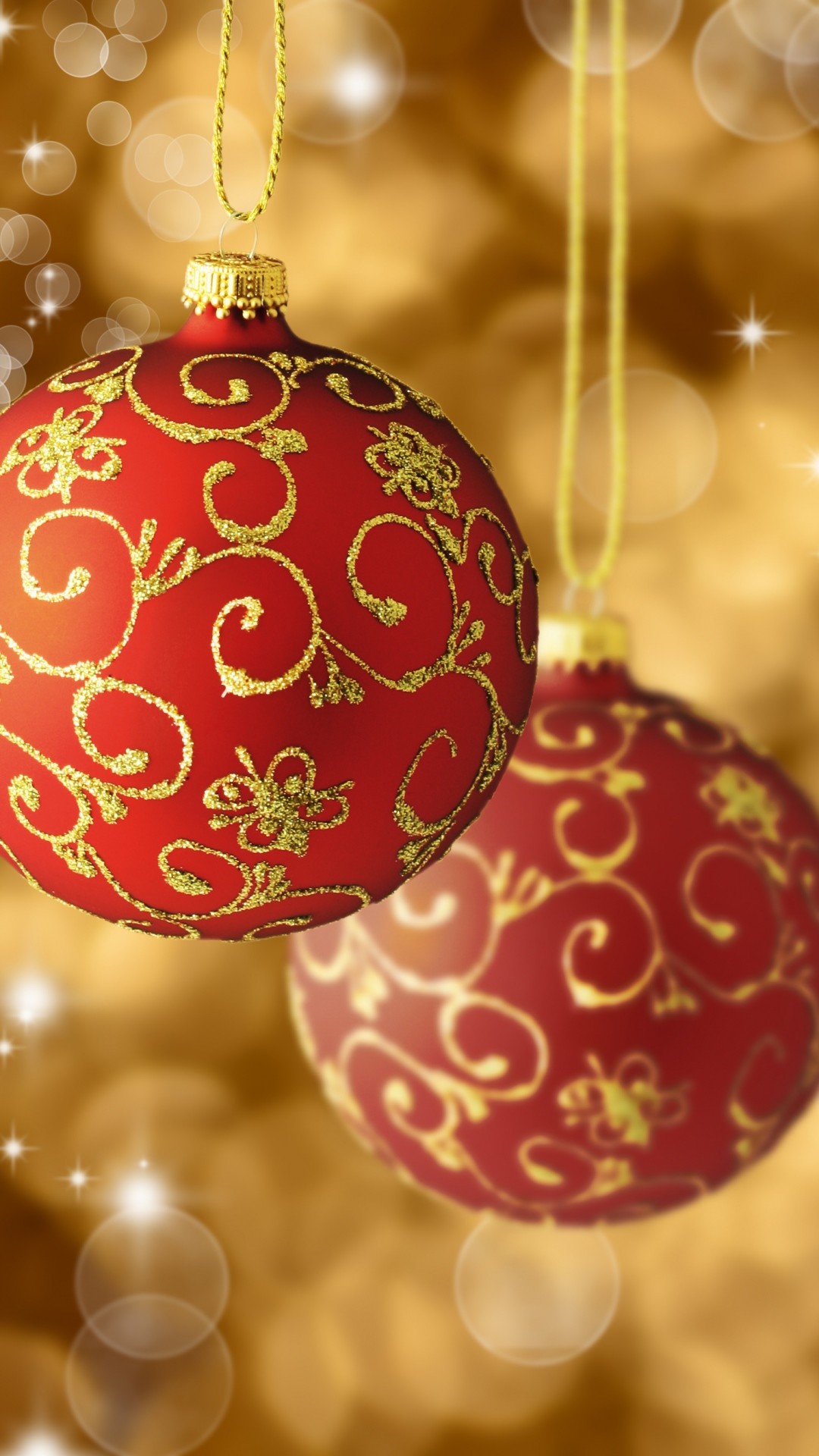 1080x1920 Red Gold Christmas Balls Tree Decorations Android Wallpaper ...