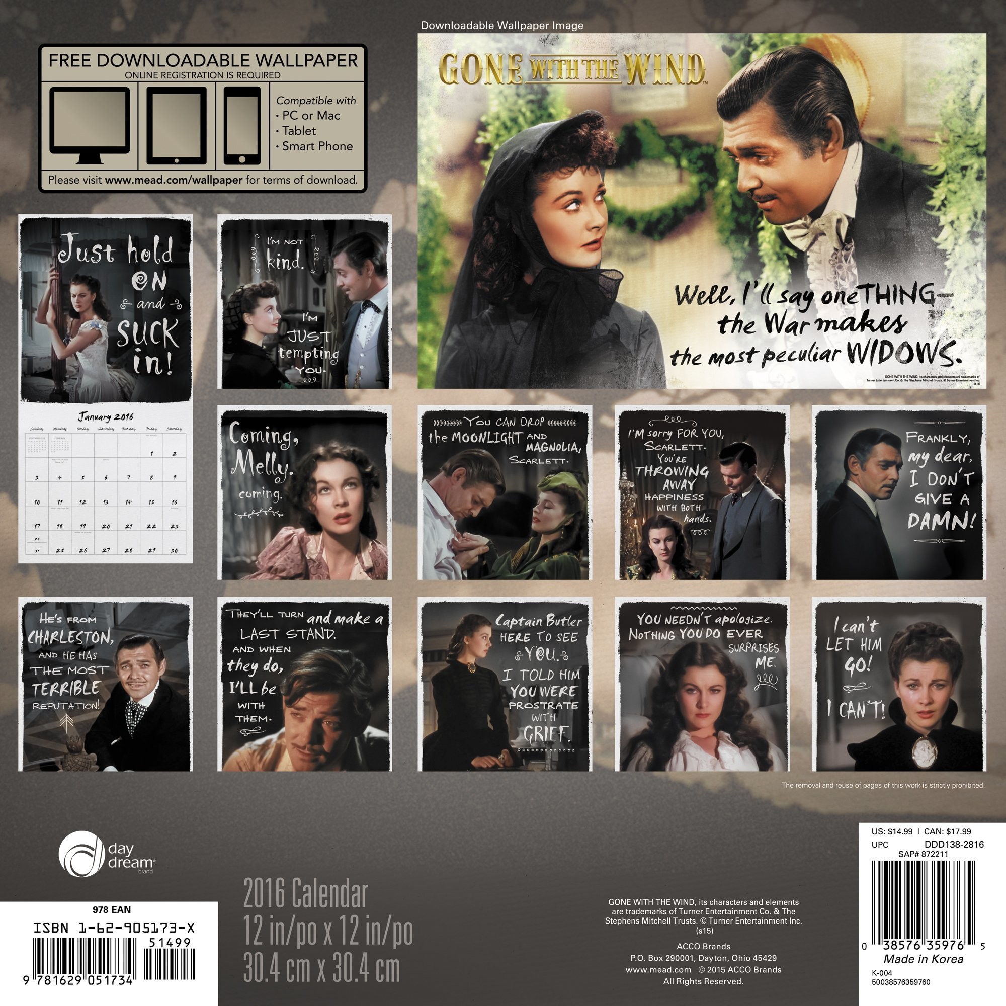 2000x2000 Gone With the Wind 2016 Calendar: Includes Bonus Downloadable Wallpaper:  Amazon.co.uk: ACCO Brands: Books
