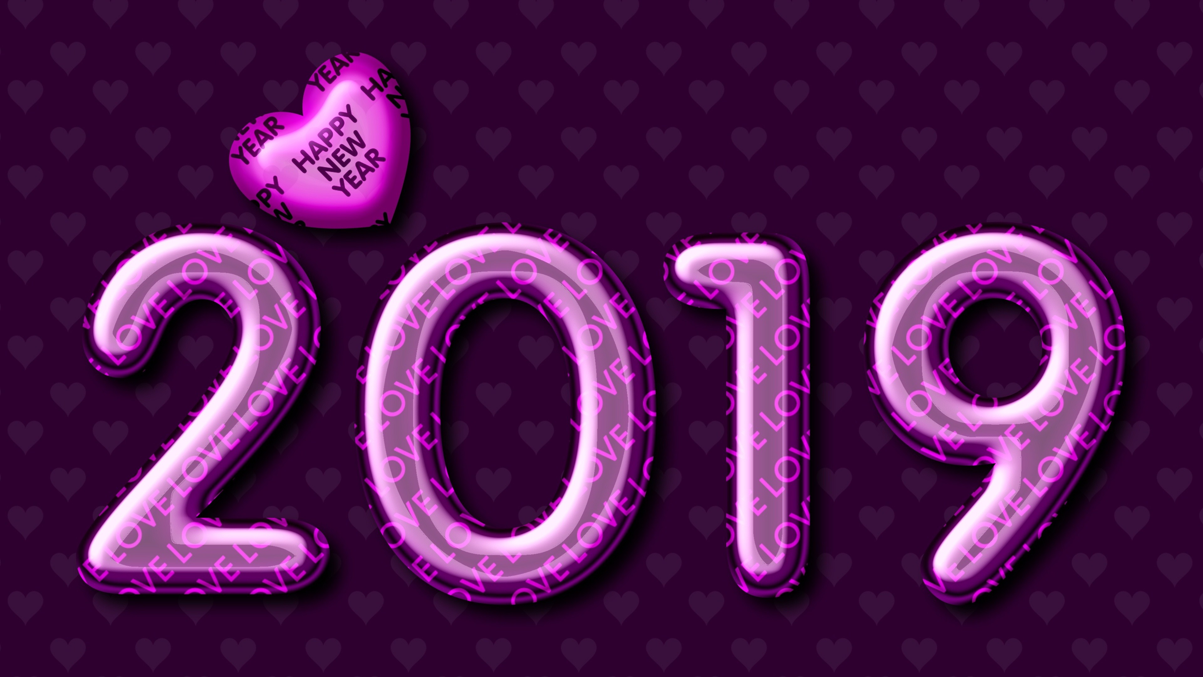 3840x2160 4K 2019 New Year Love Greeting Card Wallpaper 38446