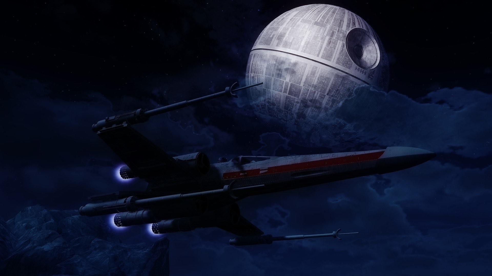 1920x1080 Science-Fiction - Star Wars X-Wing Death Star Raumschiff Wallpaper