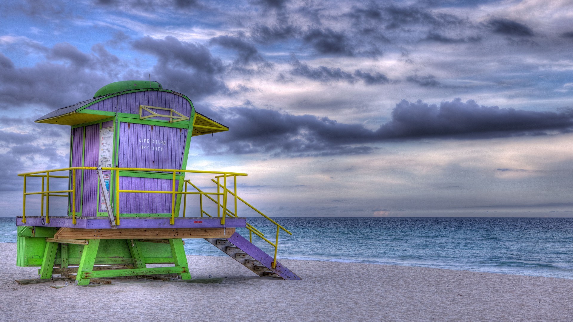 1920x1080 Sea Tag - Yarns Usa Colors Station Colorful Life Miami Clouds Beach Sea  Guard Shack Wallpaper