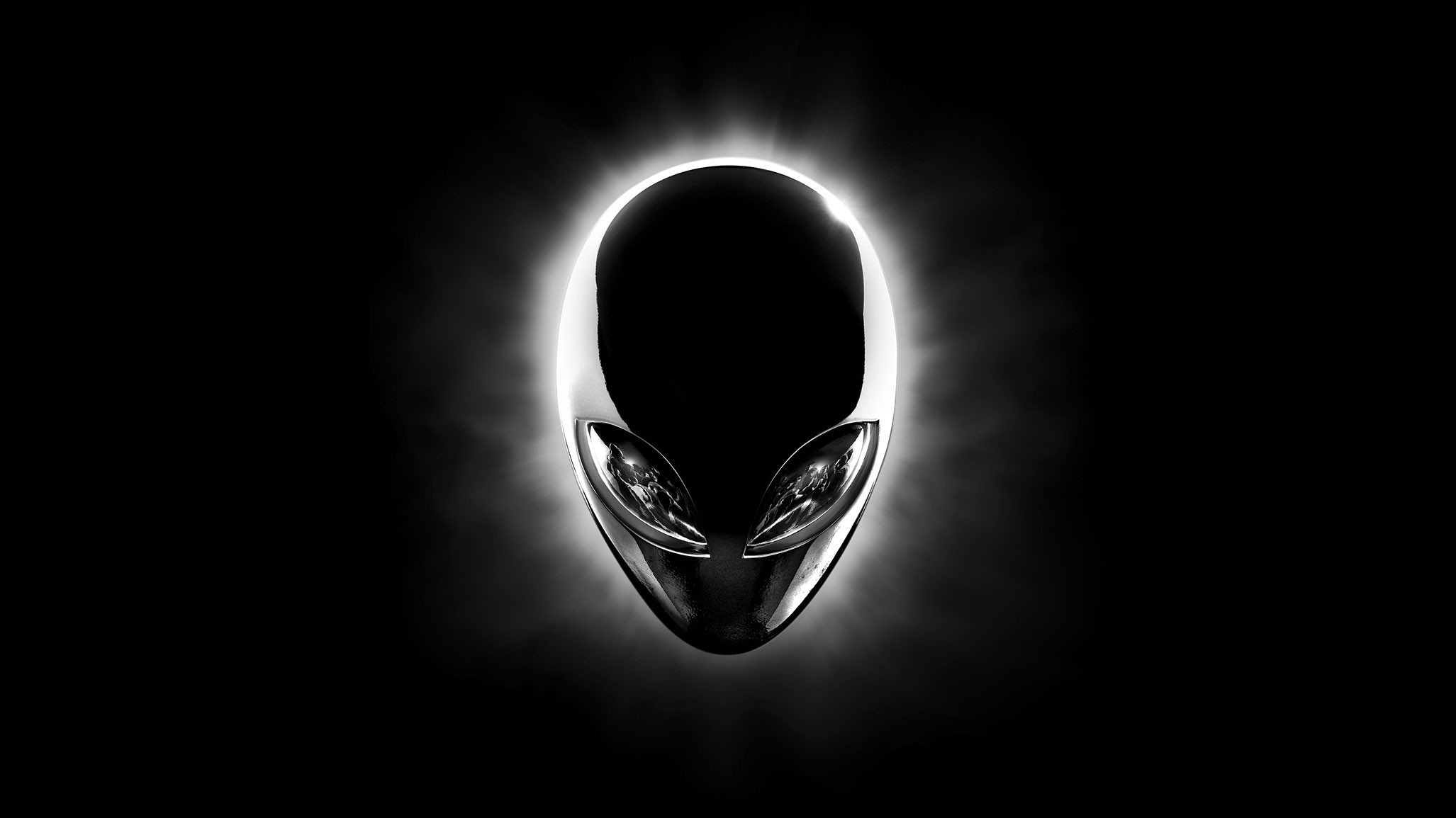 2054x1155 Alienware Chrome Head Wallpaper - what do you think is depicted in the  alien's eyes?