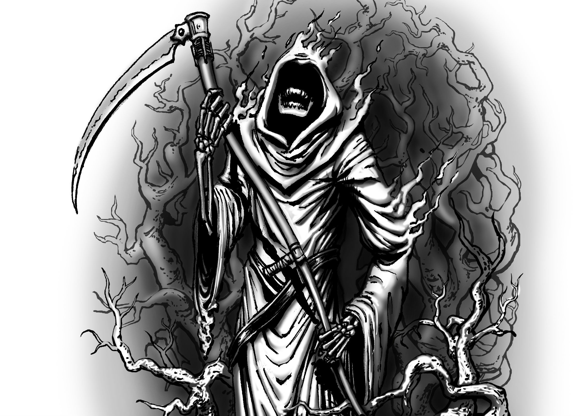 2400x1719 Dark Grim Reaper Horror Skeletons Skull Creepy D Wallpaper At Dark  Wallpapers
