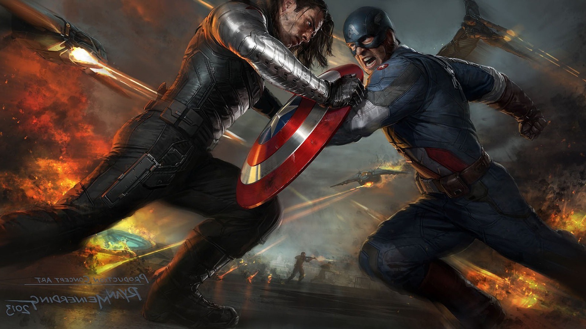 1920x1080 movies, Captain America: The Winter Soldier, Captain America, Concept Art, Bucky  Barnes, Fighting Wallpapers HD / Desktop and Mobile Backgrounds