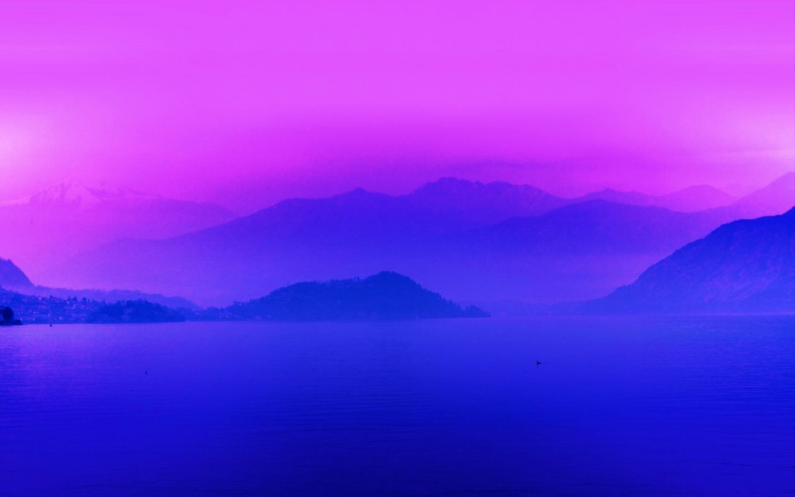 2560x1600 Earth - Scenic Horizon Blue Pastel Lake Pink Mountain Fog Wallpaper