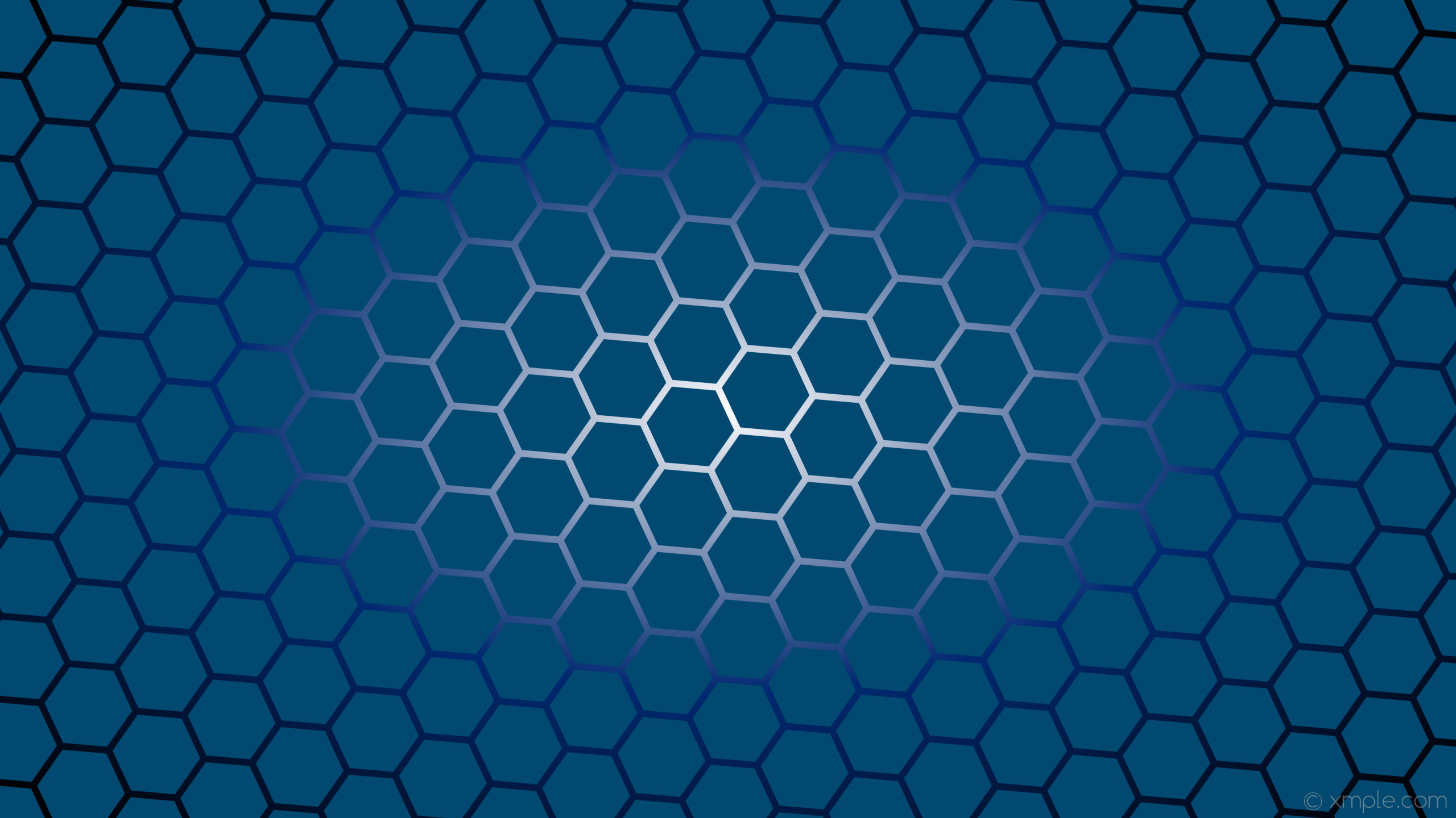 2560x1440 wallpaper gradient azure black hexagon glow white #014970 #ffffff #012870  diagonal 25Â°
