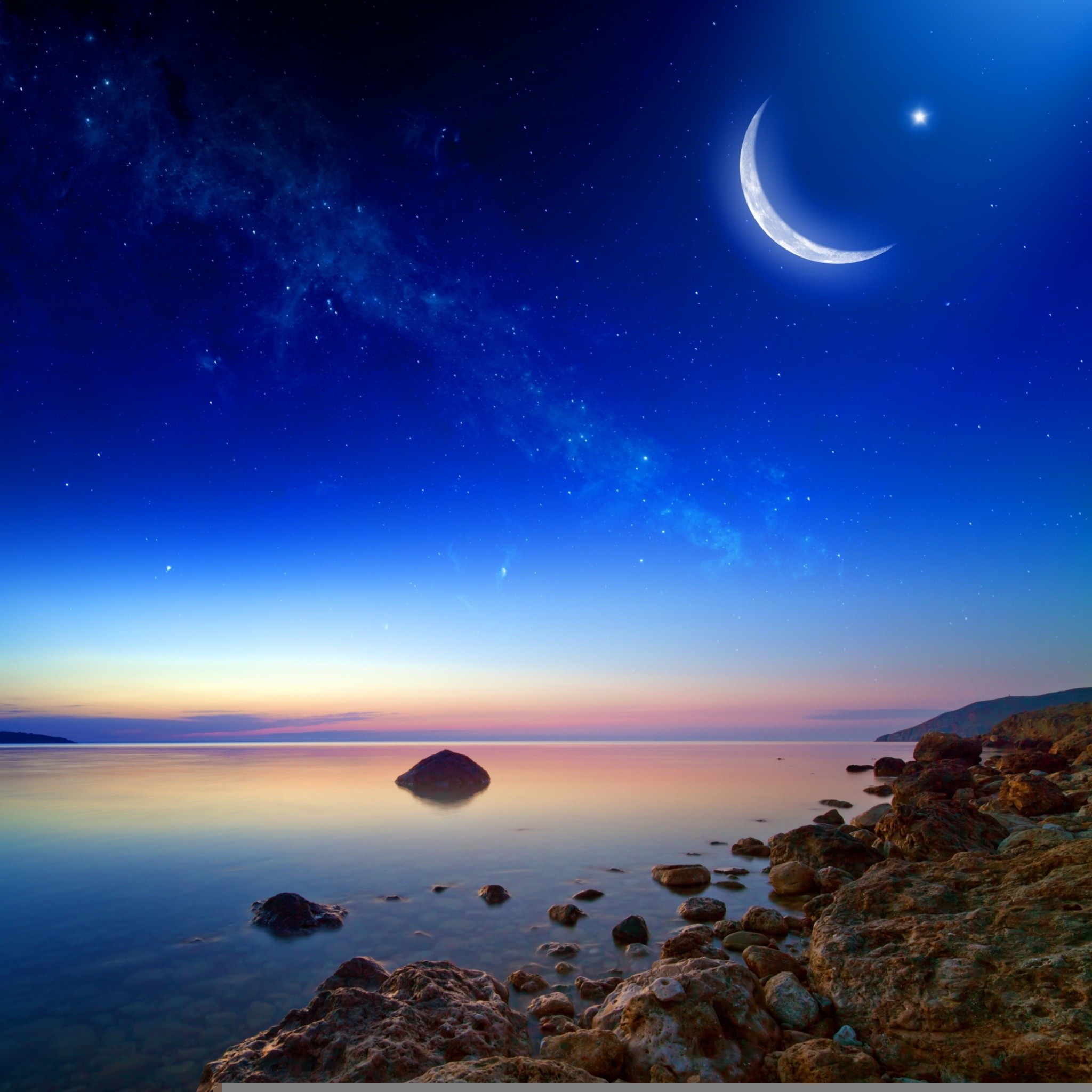 2048x2048 2283 2: Coastal Moonlight Stars iPad wallpaper