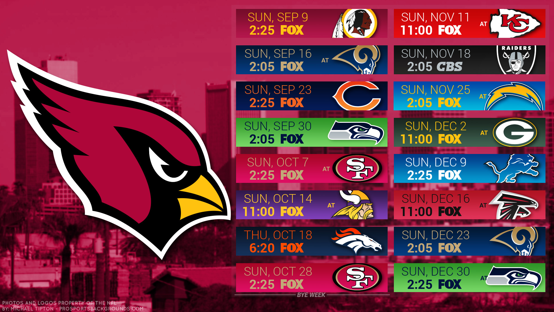 1920x1080 Arizona Cardinals 2018 schedule city logo wallpaper free for desktop pc  iphone galaxy and andriod printable