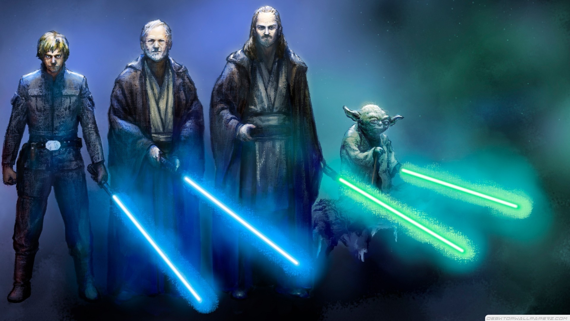 1920x1080 Star Wars Blue Lightsabers Luke Skywalker Yoda Obi Wan .