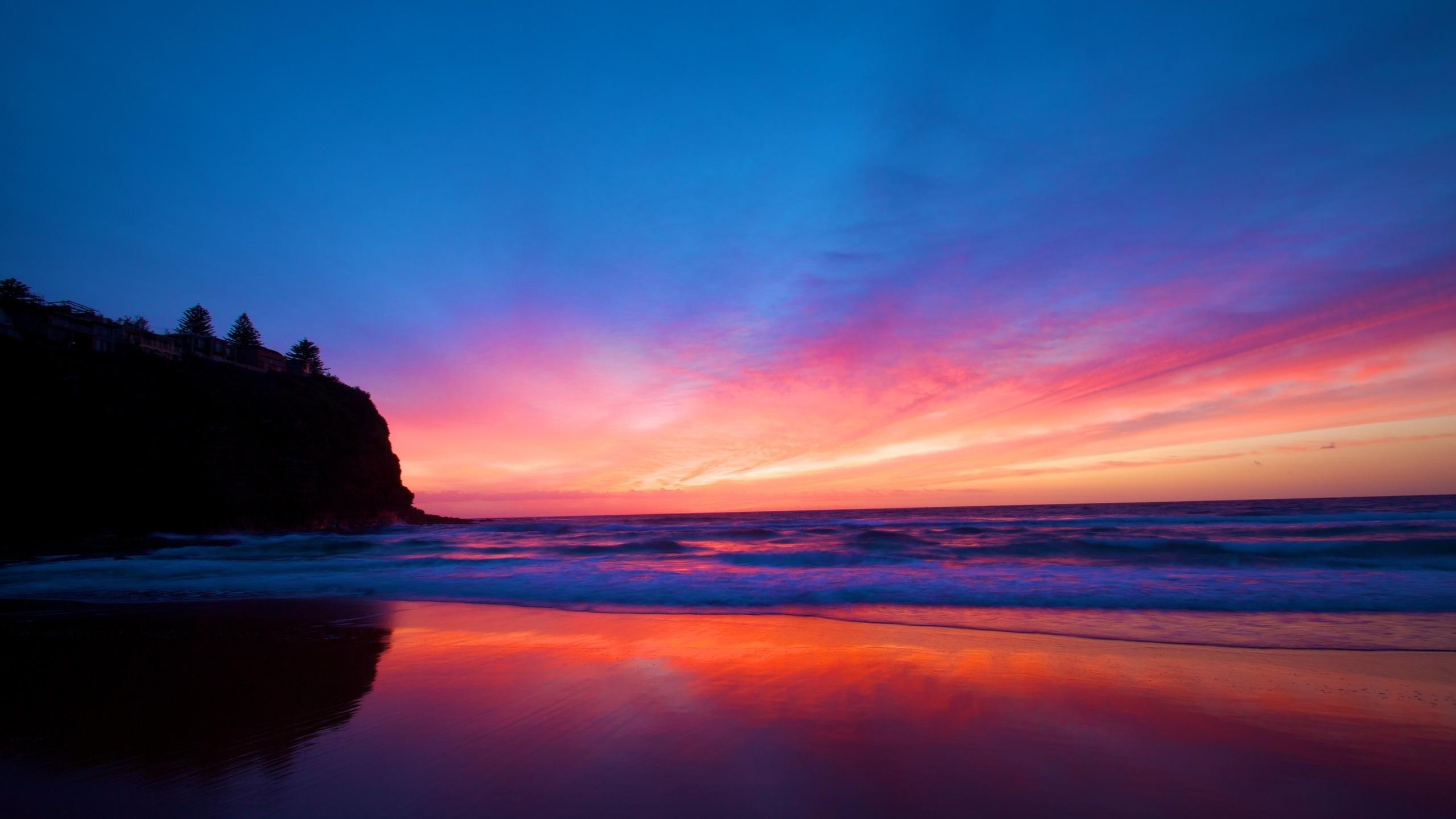 2560x1440  Wallpaper sea, beach, sunset