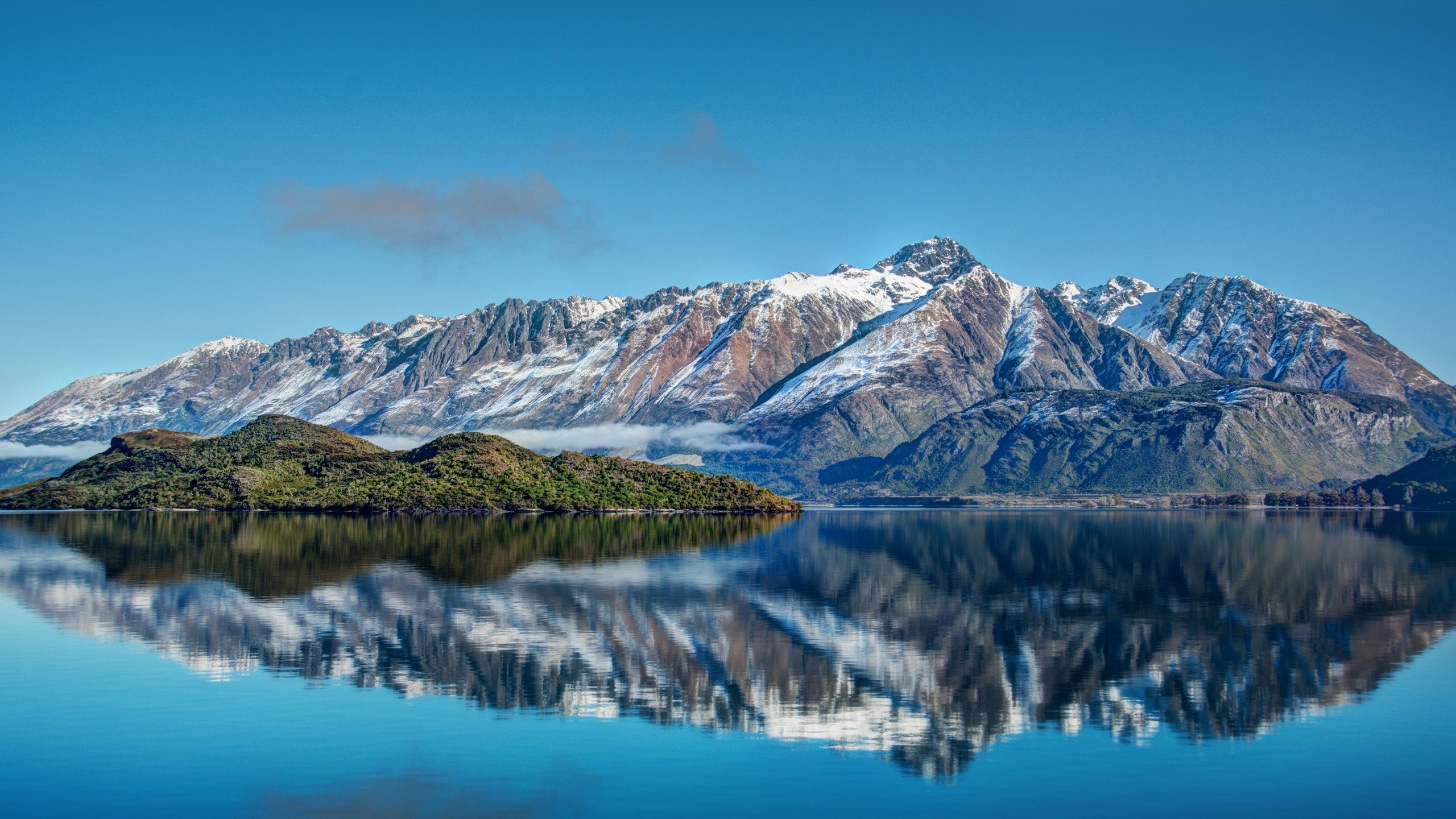 3840x2160 Preview wallpaper new zealand, mountains, river, sea, sky, landscape  