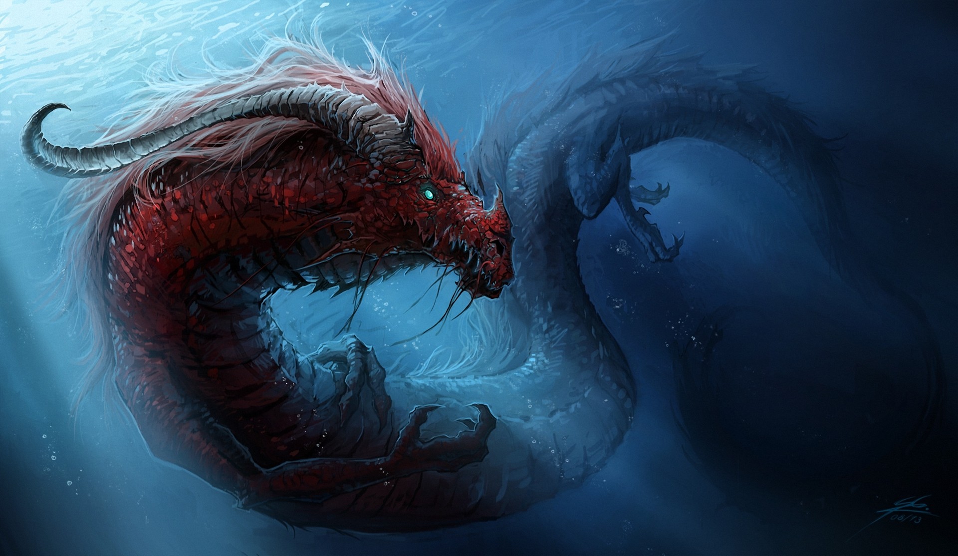 1920x1114 Red Sea Dragon With Great Horns Fantasy Artwork