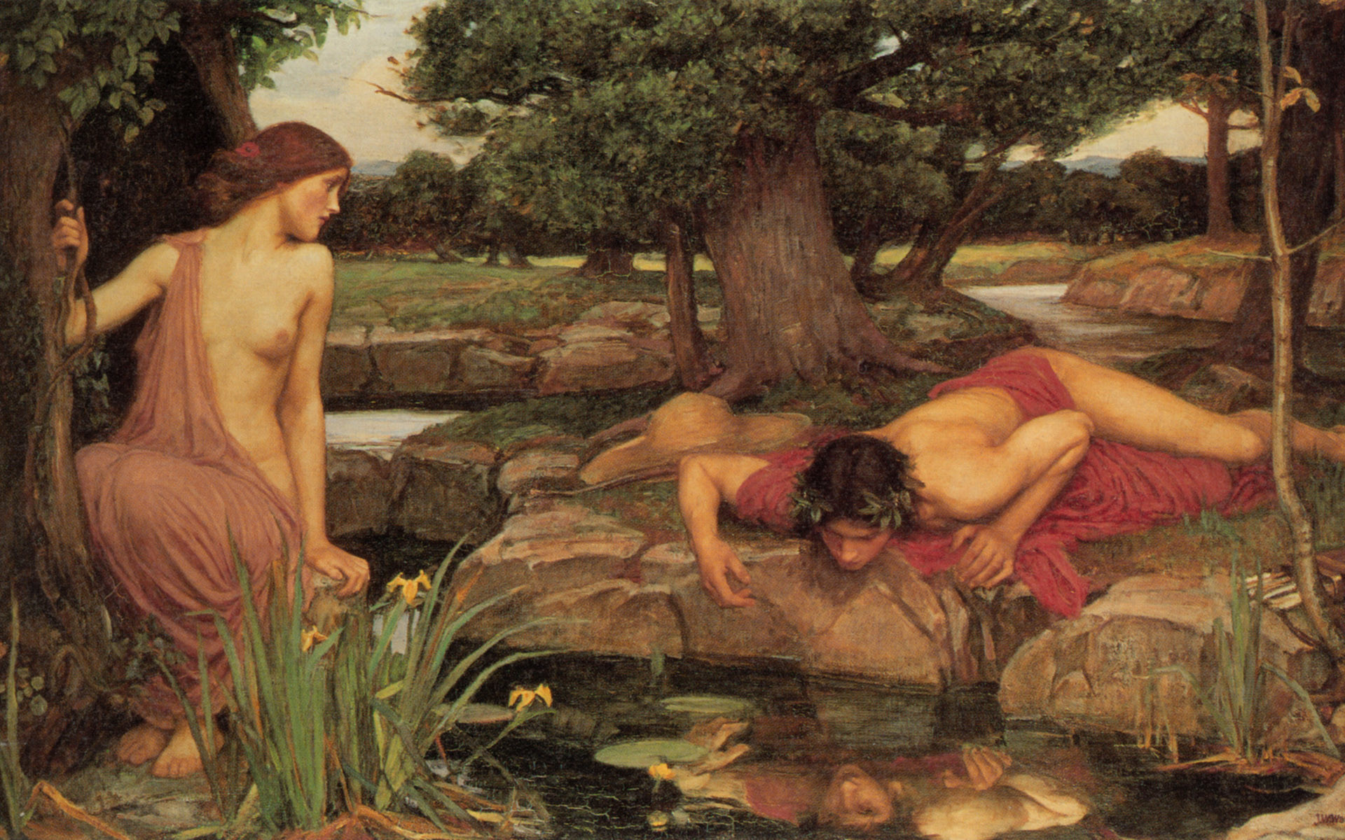 1920x1200 Echo and Narcissus: 1903 by John William Waterhouse (Walker Art Gallery,  Liverpool, UK) Pre-Raphaelite
