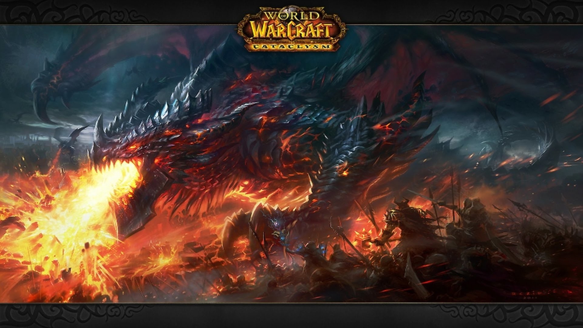 1920x1080 video games dragons fire deathwing battles artwork fan art world of warcraft  cataclysm Wallpaper