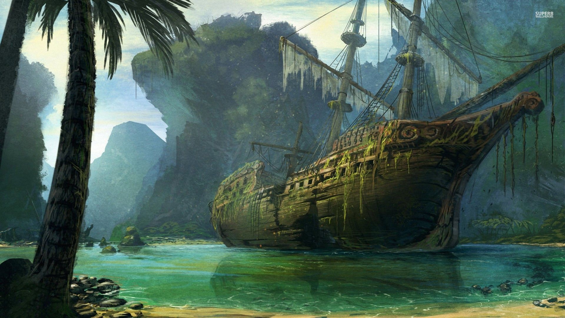1920x1080 Pirate ship wreck wallpaper - Fantasy wallpapers - #29001
