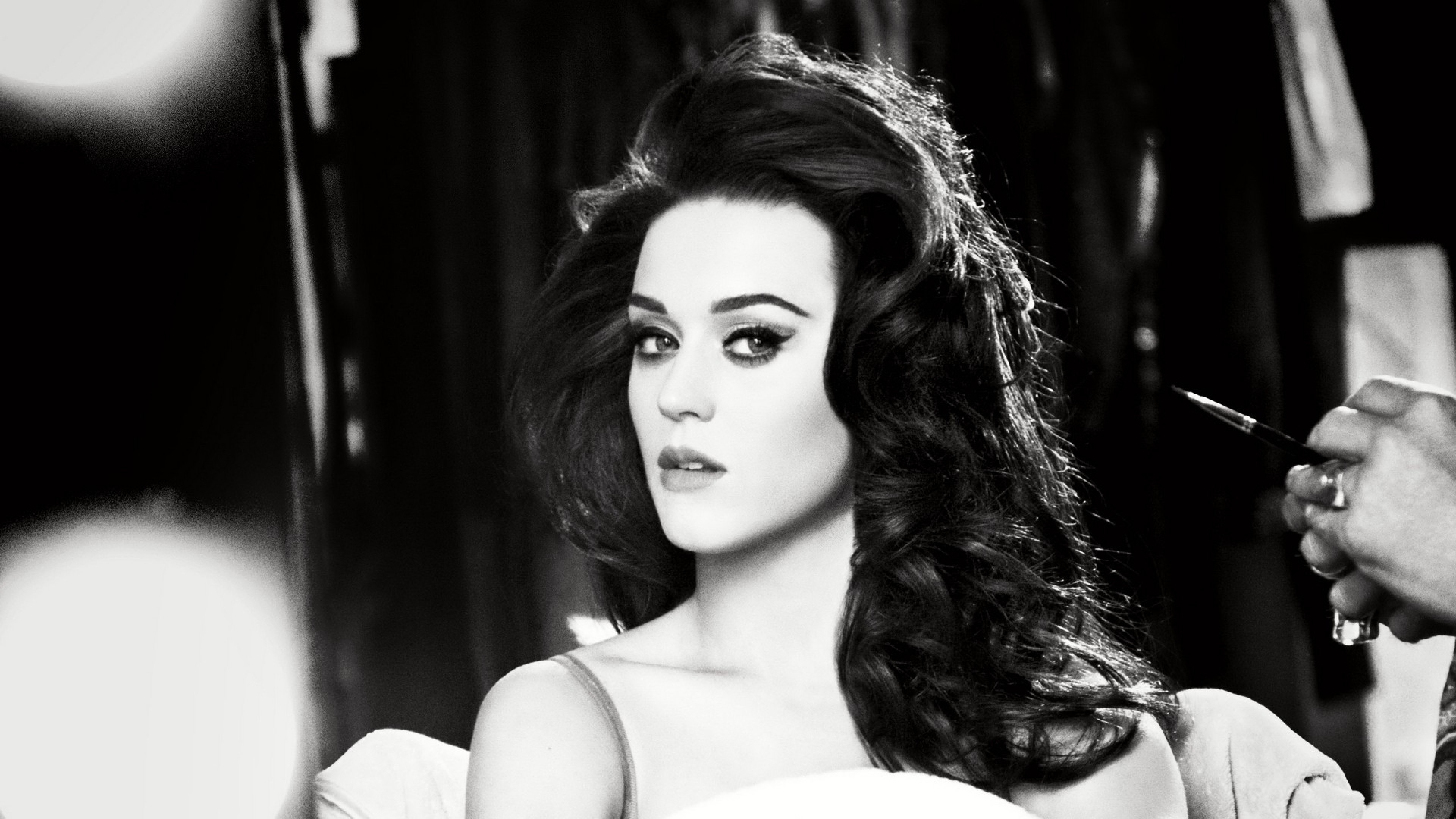3840x2160  Wallpaper katy perry, eyes, face, singer, black and white