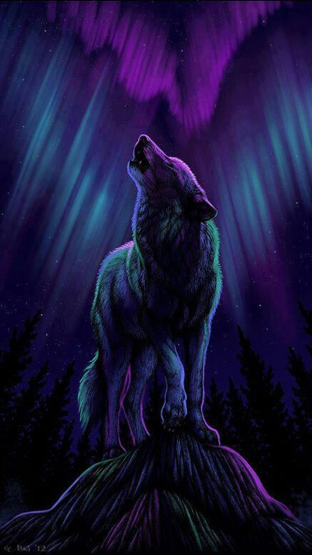 1080x1920 Wolf Art - Purples & Blues of Night. This would be a great tattoo!