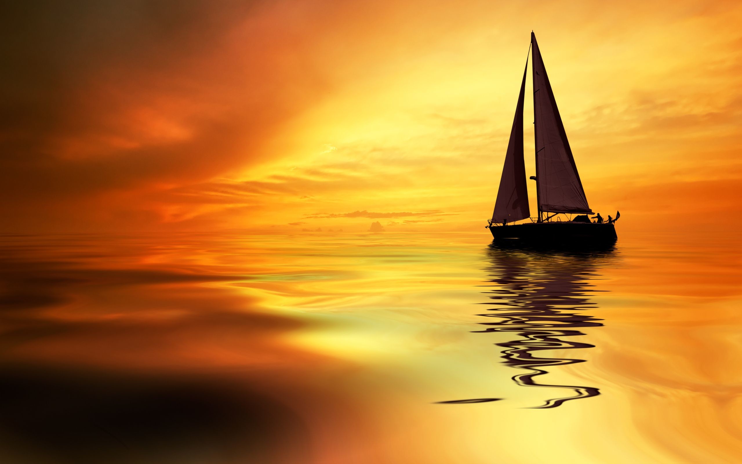 2560x1600 boat wallpaper backgrounds | Sunset Boat On The Sea Desktop Wallpaper