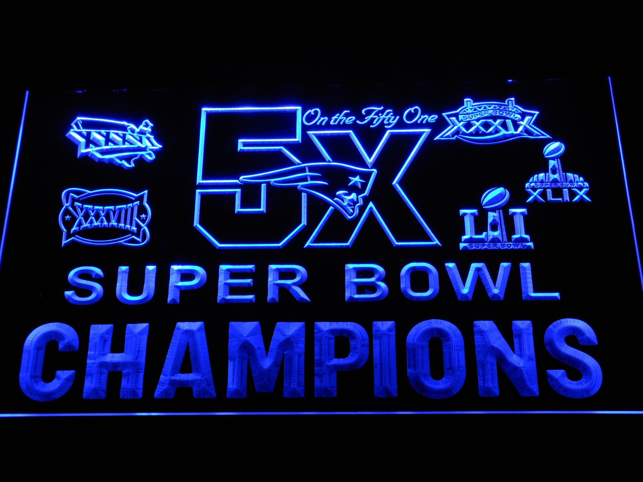 2048x1536 New England Patriots 5X Super Bowl Champions Logos LED Neon Sign |  SafeSpecial