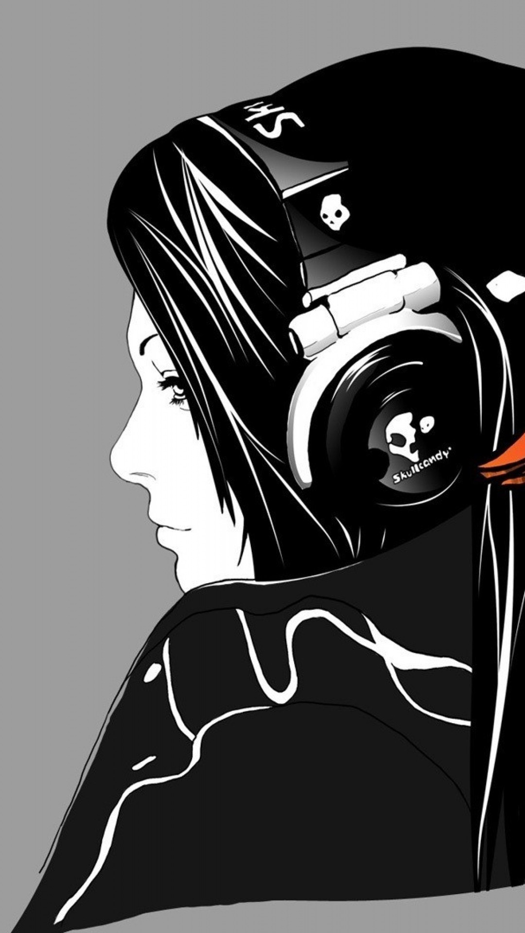 1080x1920 Minimal Girl Skull Headphones Music iPhone 6 Plus HD Wallpaper