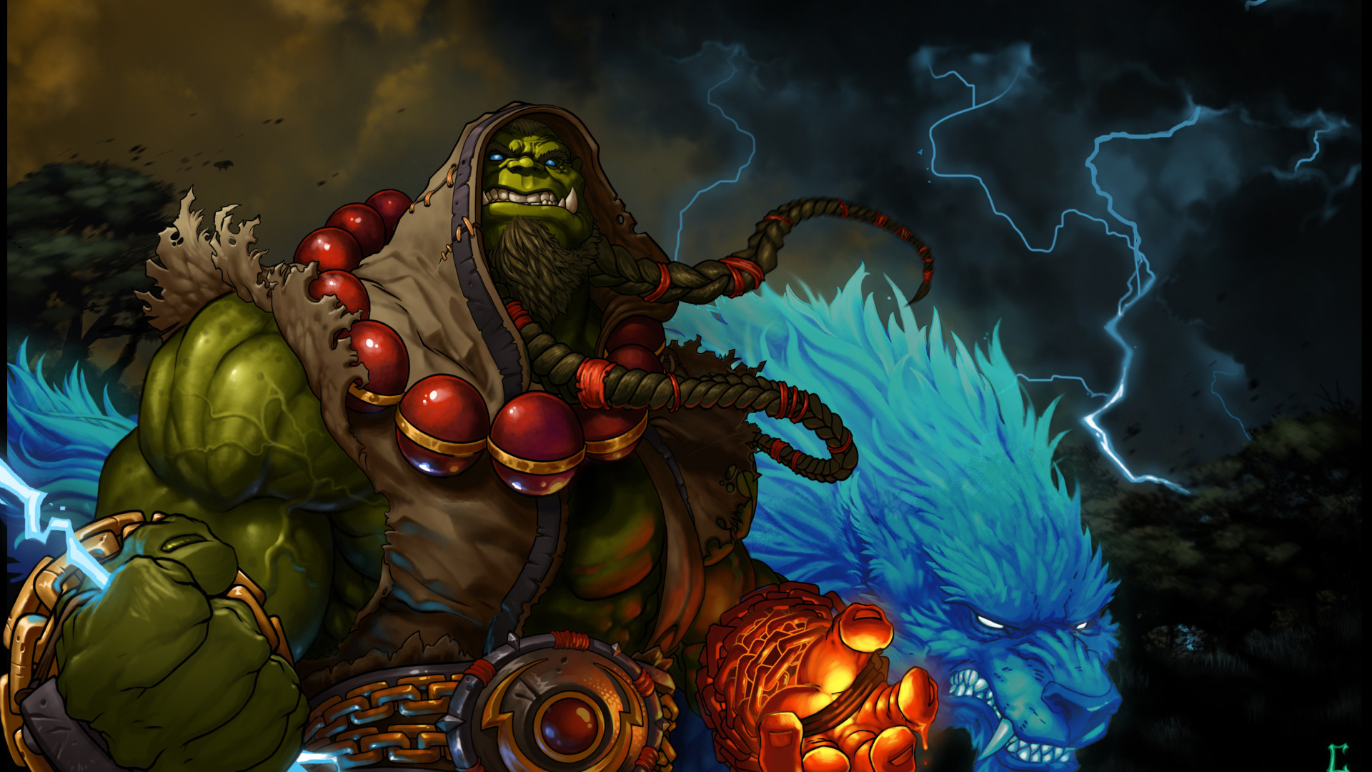 1920x1080 Preview wallpaper world of warcraft, shaman, thrall, blizzard, lightning,  orc 