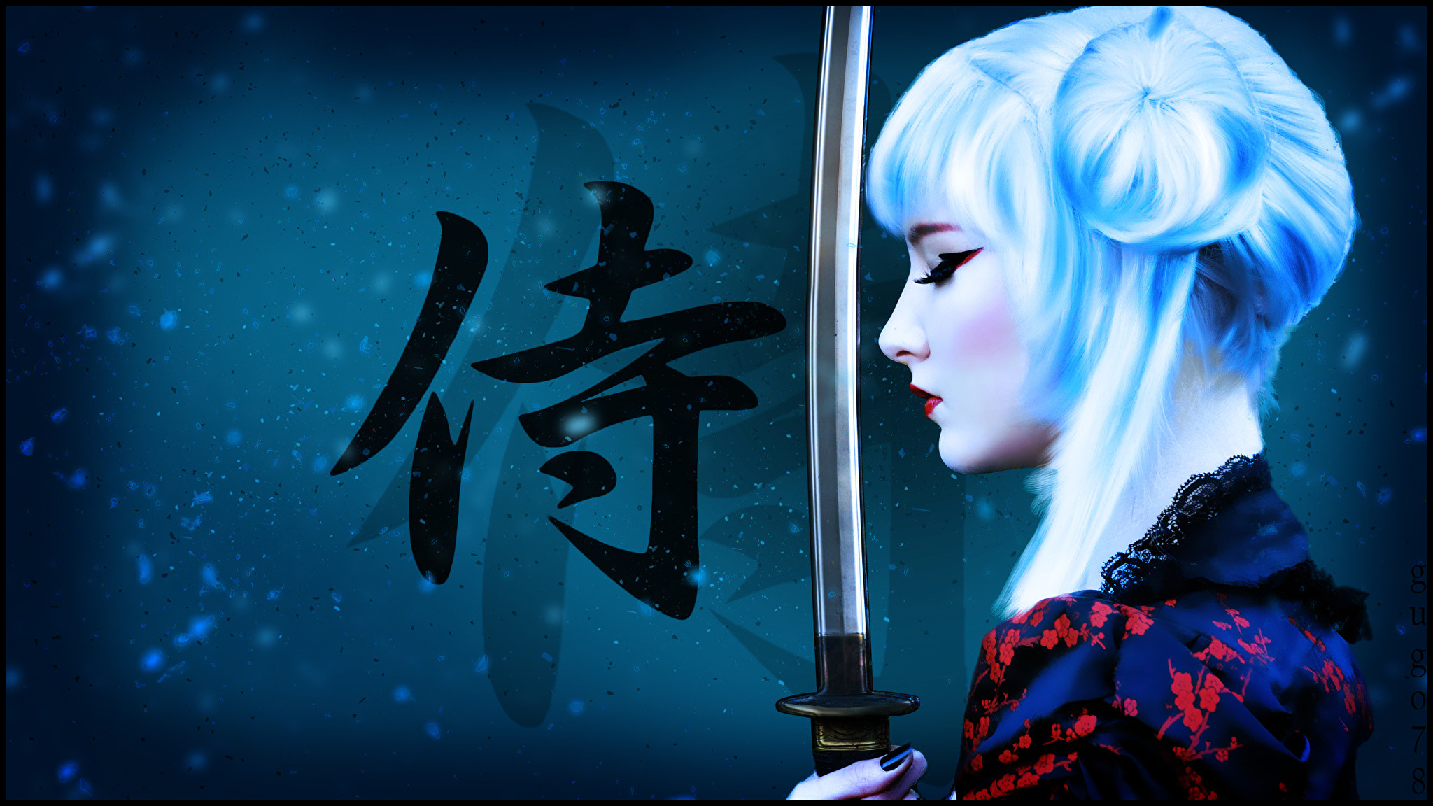 2048x1152 Image Fantasy Katana Blonde girl Swords Warriors Samurai 