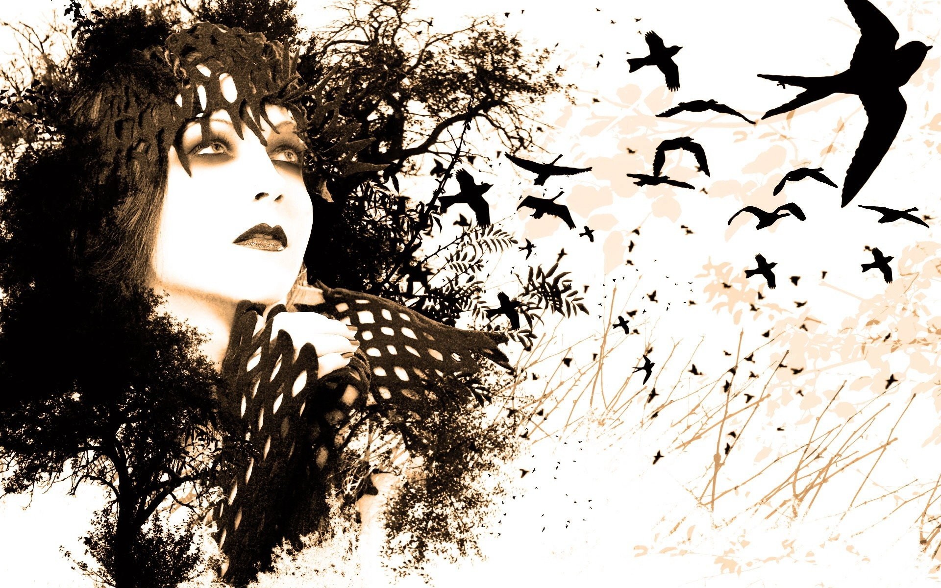 1920x1200 Black And White Woman Drawings Wallpaper