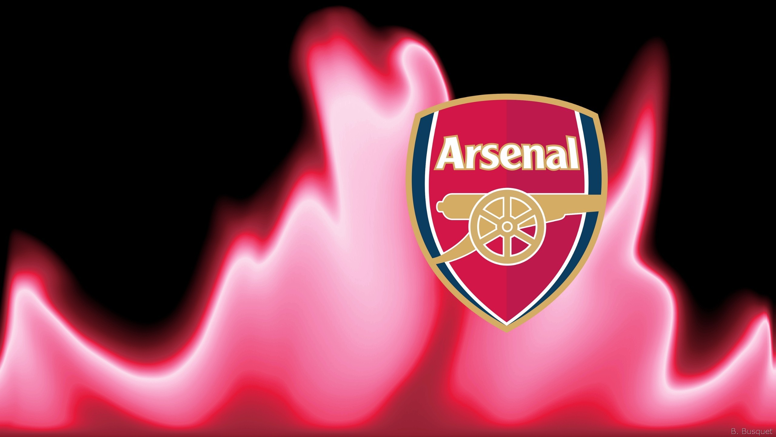 2560x1440 Wallpaper with Arsenal logo and red fire