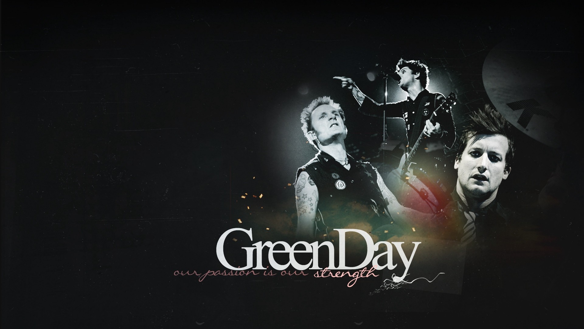 1920x1080  Wallpaper green day, band, letters, concert, faces