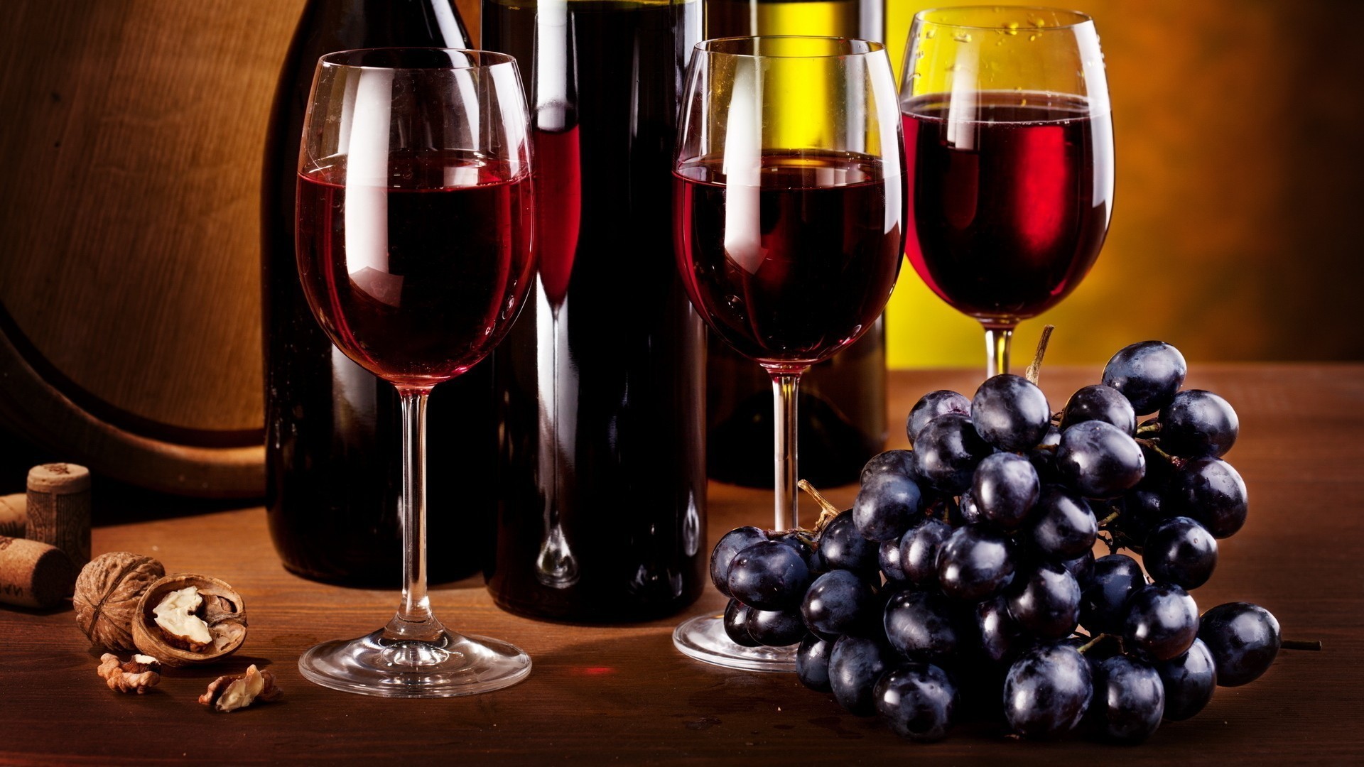 1920x1080 Bottles food glass grapes wine wallpaper