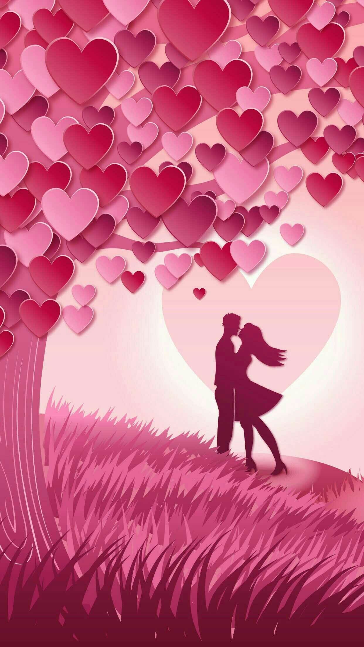 1242x2208 Pink Heart Tree Lovers Wallpaper