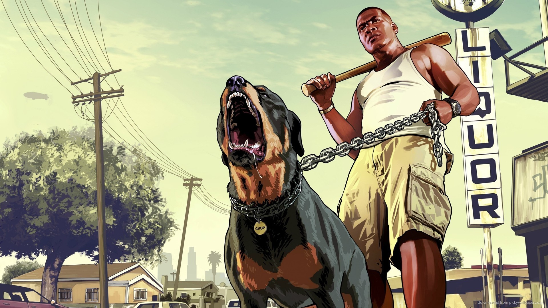 1920x1080 GTA 5 Franklin with a rottweiler picture