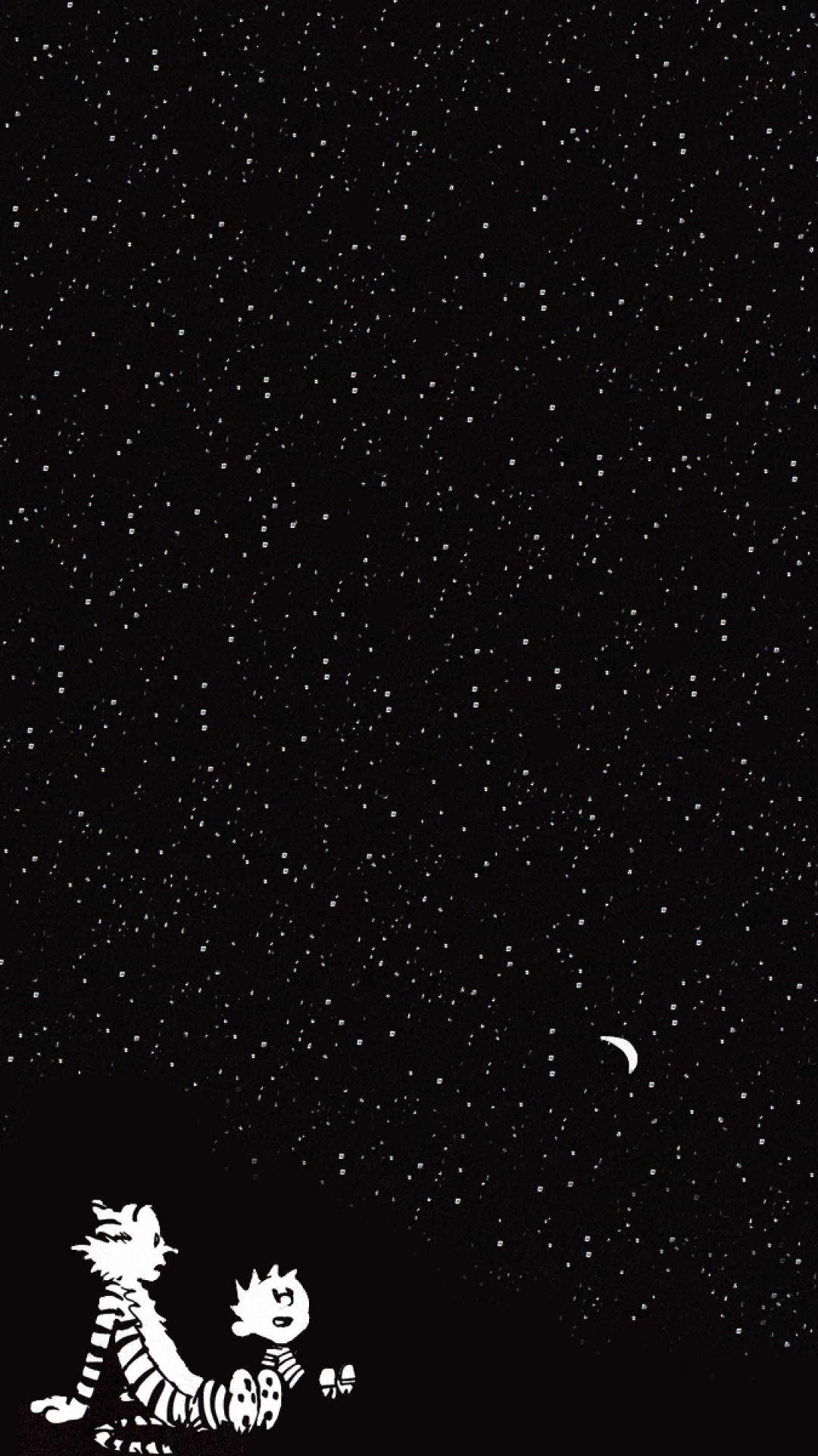 1080x1920  Wallpaper calvin and hobbes, starry sky, cartoon