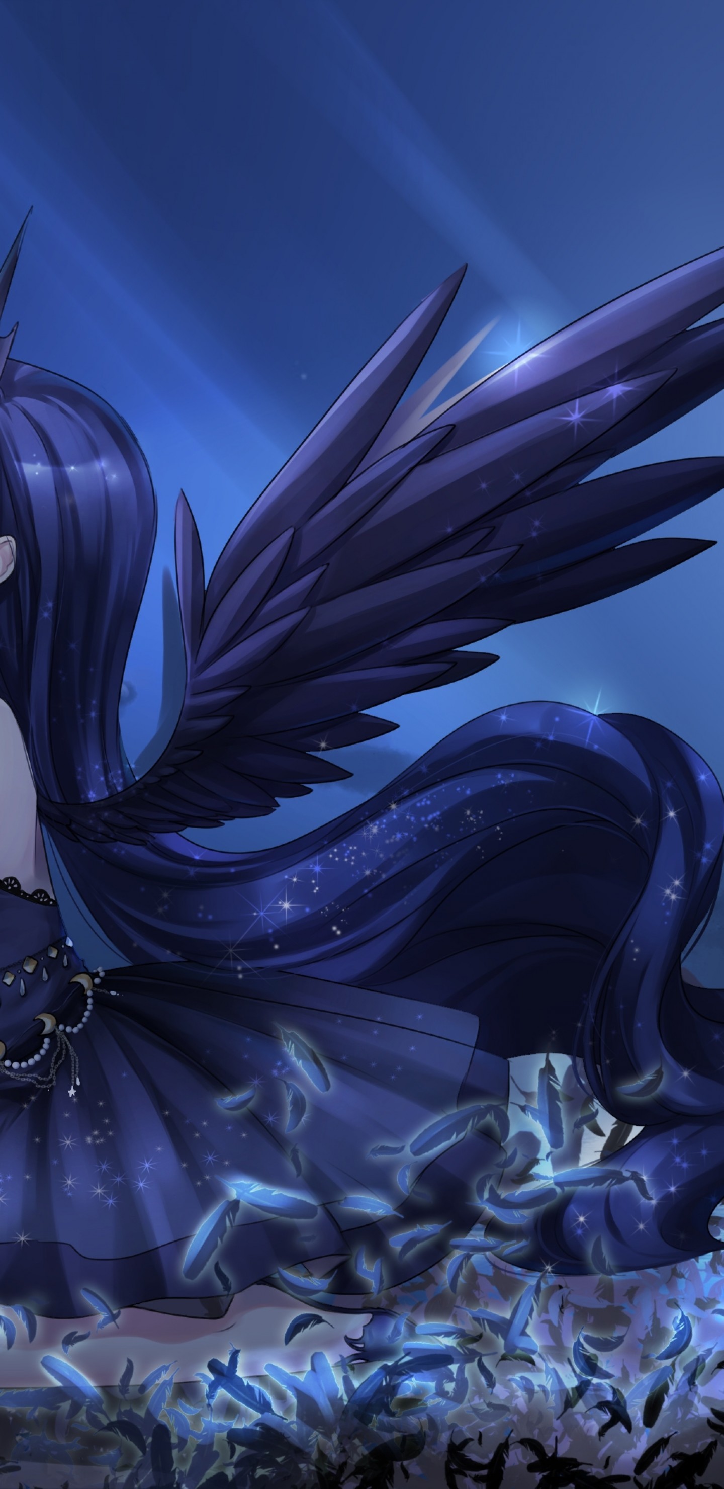 1440x2960 Princess Luna, My Little Pony, Anime Style, Profile View, Wings, Moon