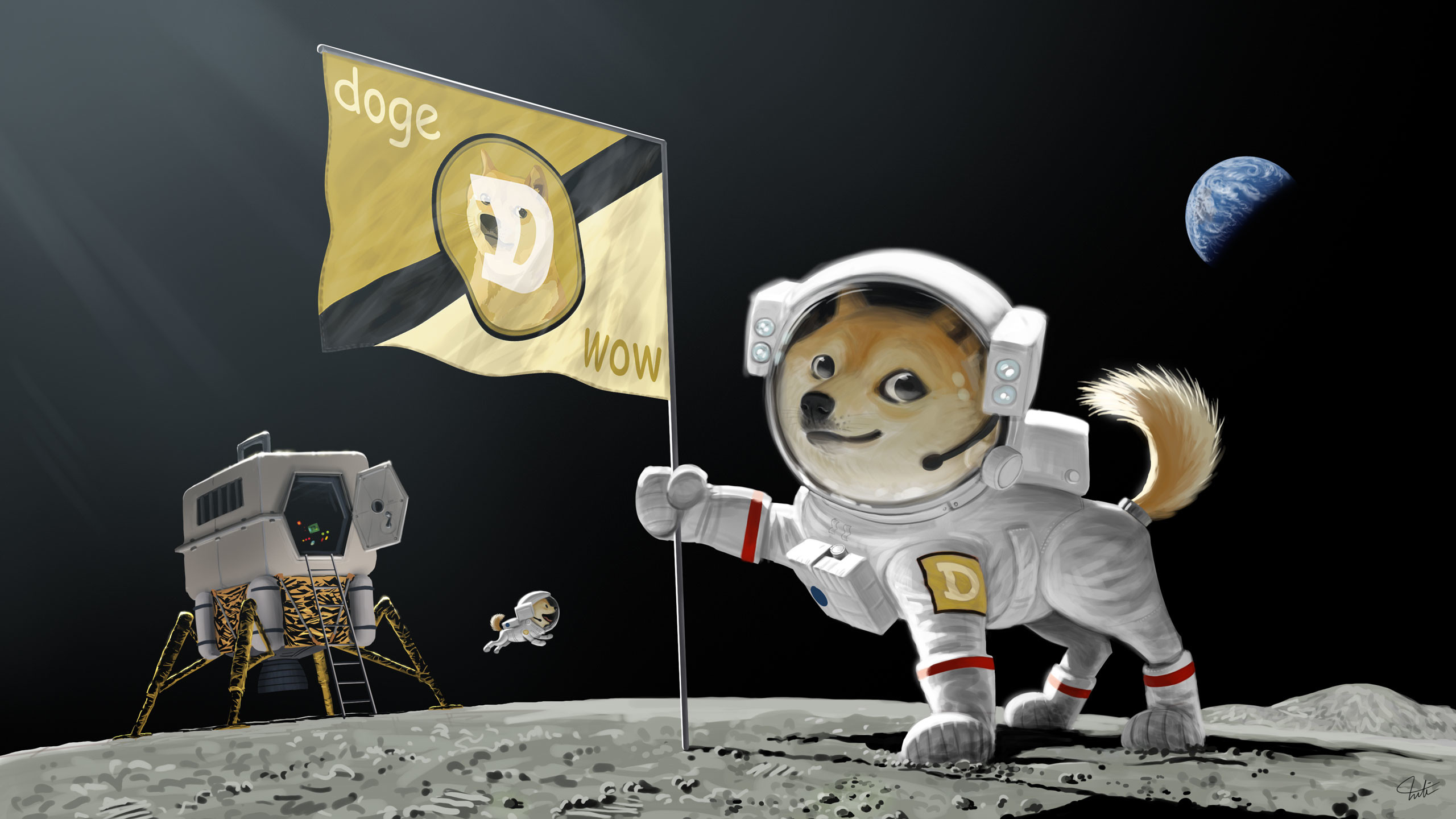 2560x1440 Doge Dog Astronaut Meme Moon Landing Earth Planet Flag wallpaper |   | 218921 | WallpaperUP