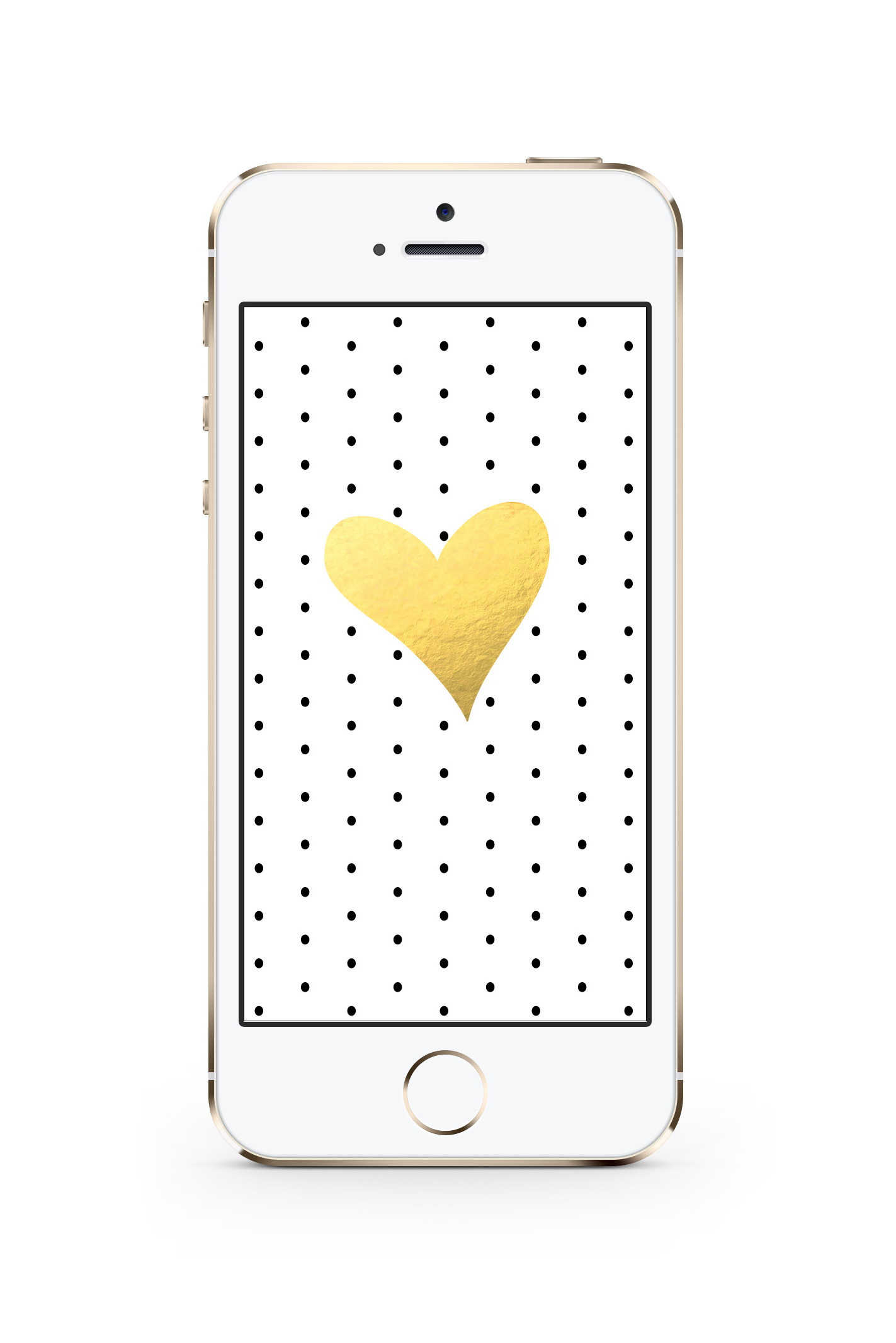 1423x2133 Free iPhone Wallpaper! Black & White Dots + Gold Foil Heart!