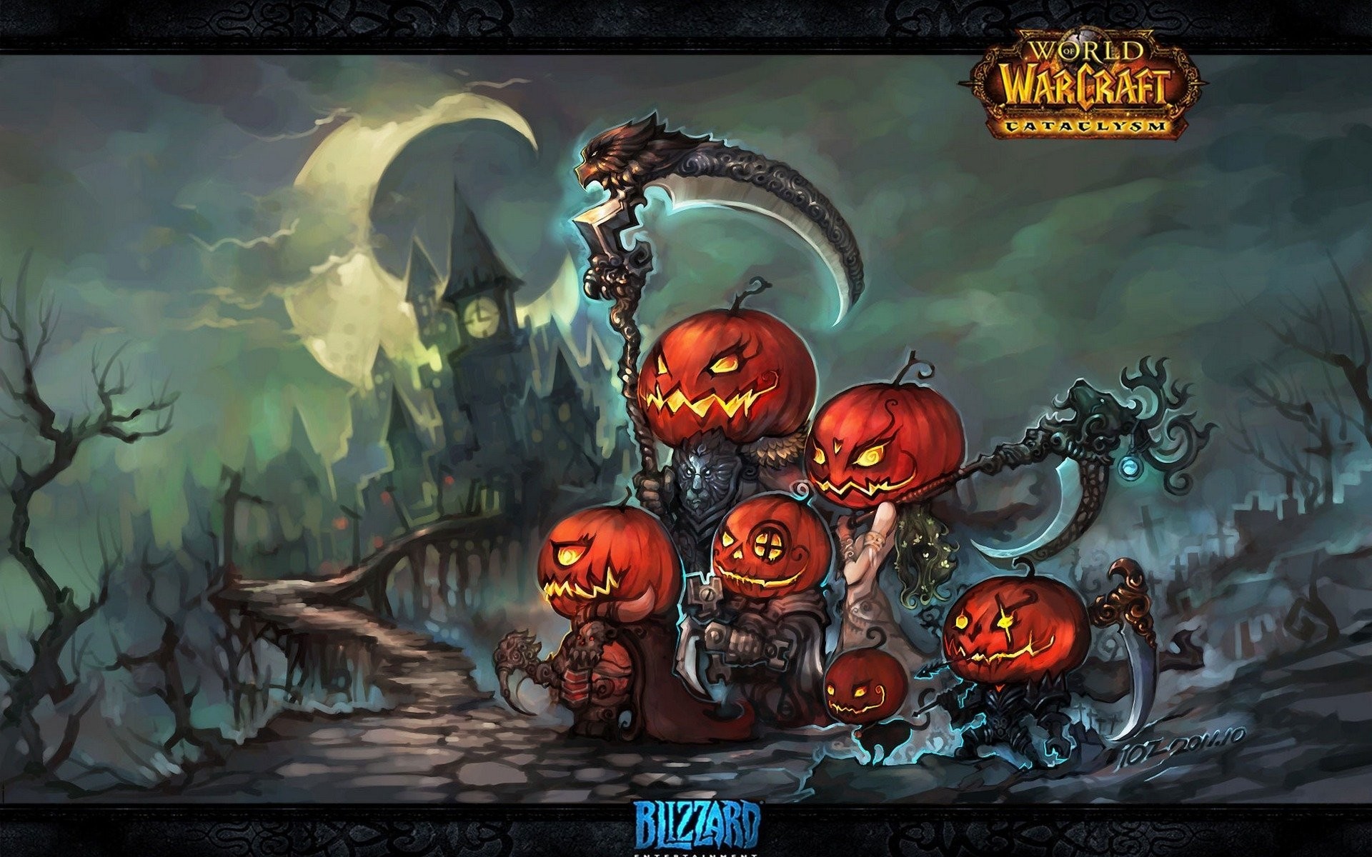 1920x1200 world of warcraft wow cataclysm game wallpapers halloween art pumpkins  halloween pumpkin elves swords weapon art
