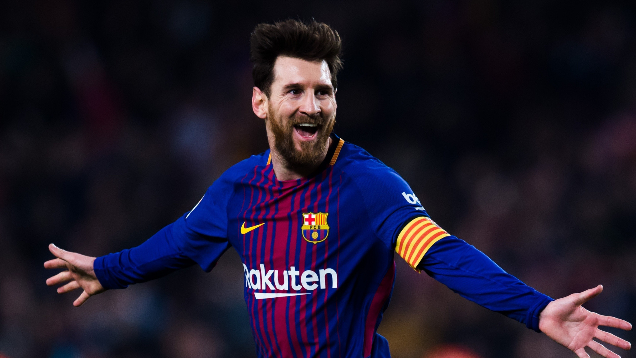 2048x1152 Lionel Messi, celebration, goal, football, sports,  wallpaper