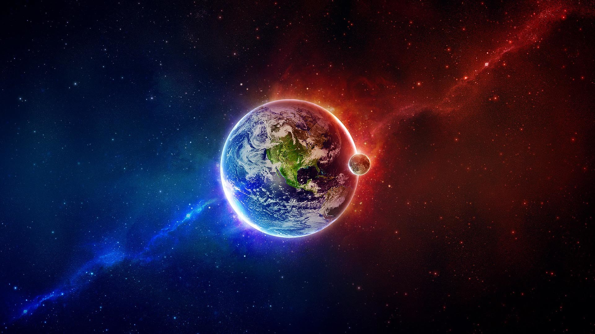 1920x1080 Outer Space Earth Moon Red Blue HD Wallpaper in Full HD from the Space  category.