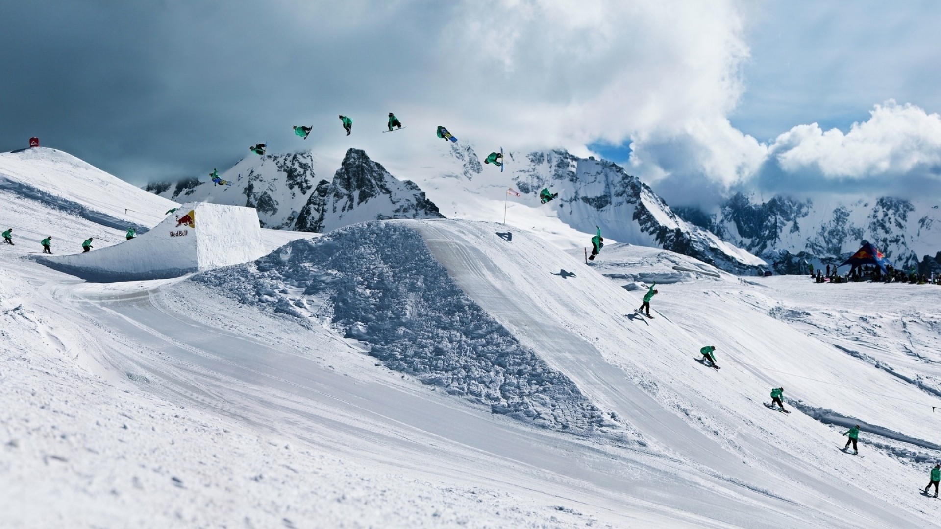 1920x1080 Preview wallpaper snowboarding, red bull, trick, quiksilver 