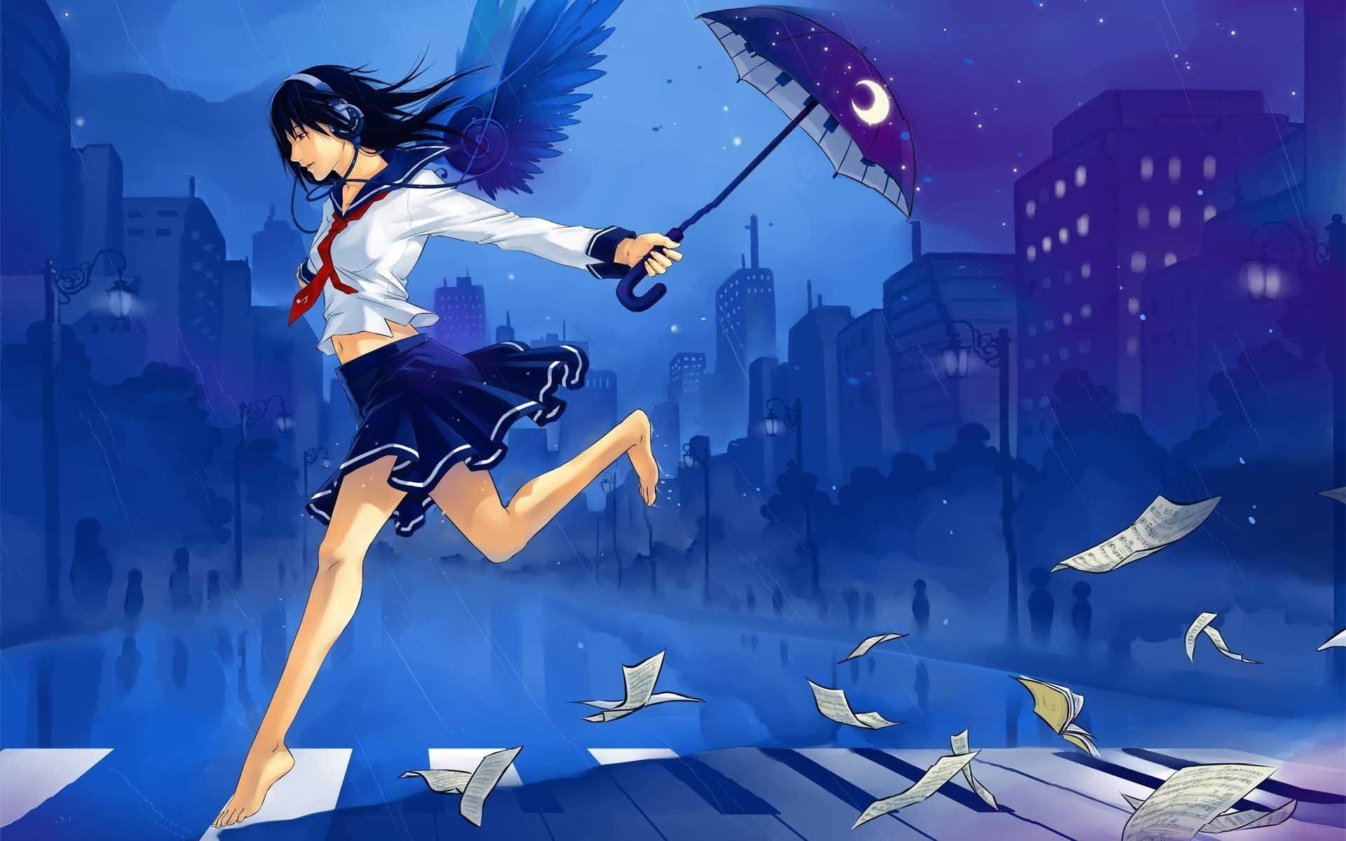1920x1200 Anime Girl Umbrella Headphones Music Artwork | HD Anime Wallpaper Free  Download ...