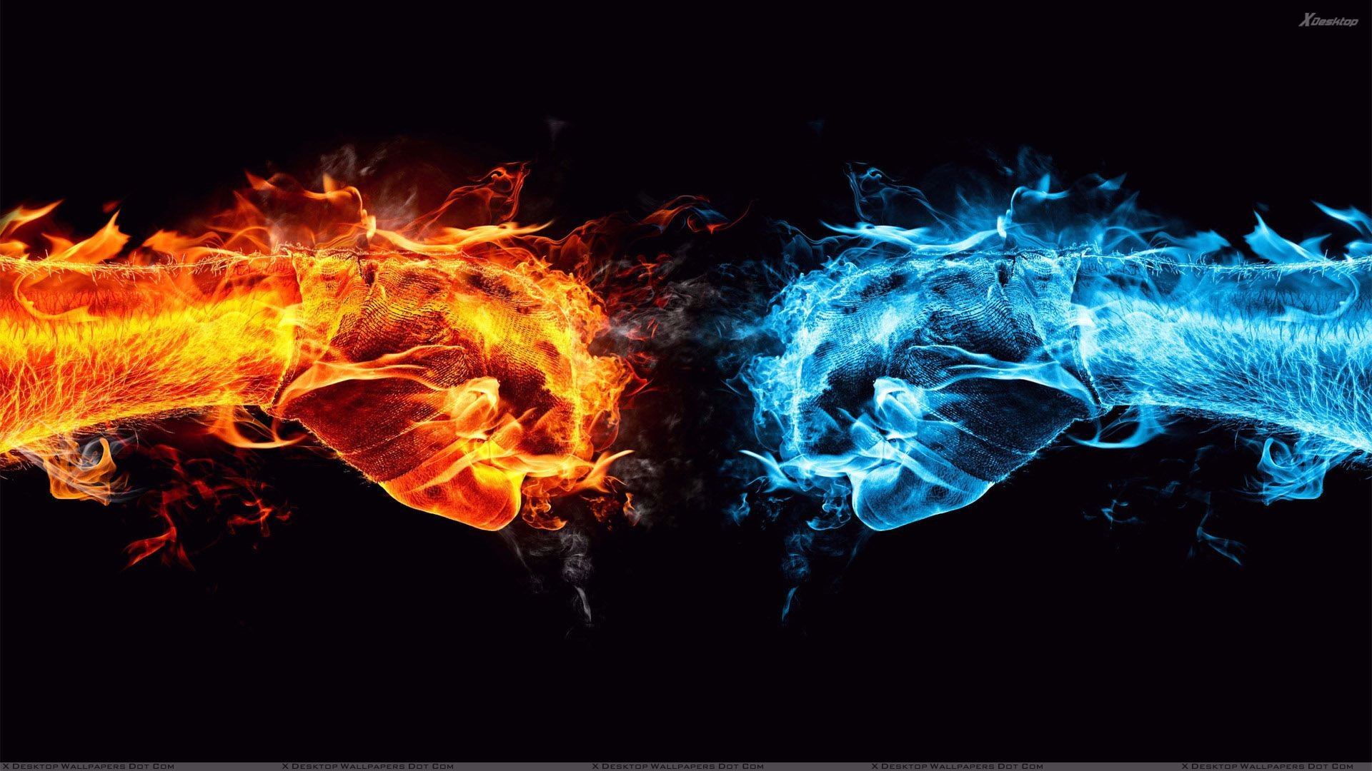 1920x1080 You are viewing wallpaper titled "Cool Vs Hot Fists On Black Background" ...