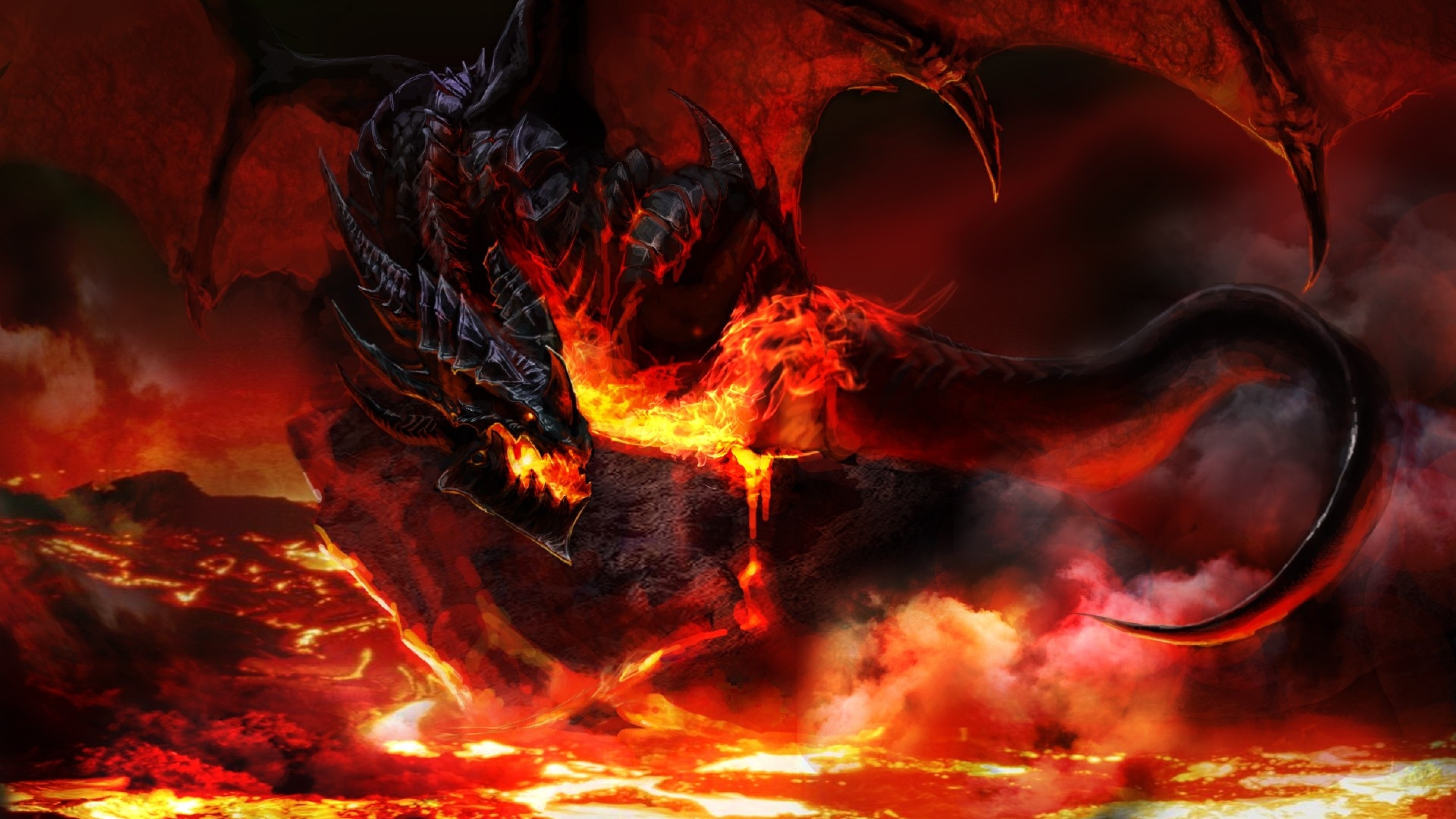 3840x2160 Preview wallpaper world of warcraft, dragon, fire, tail 