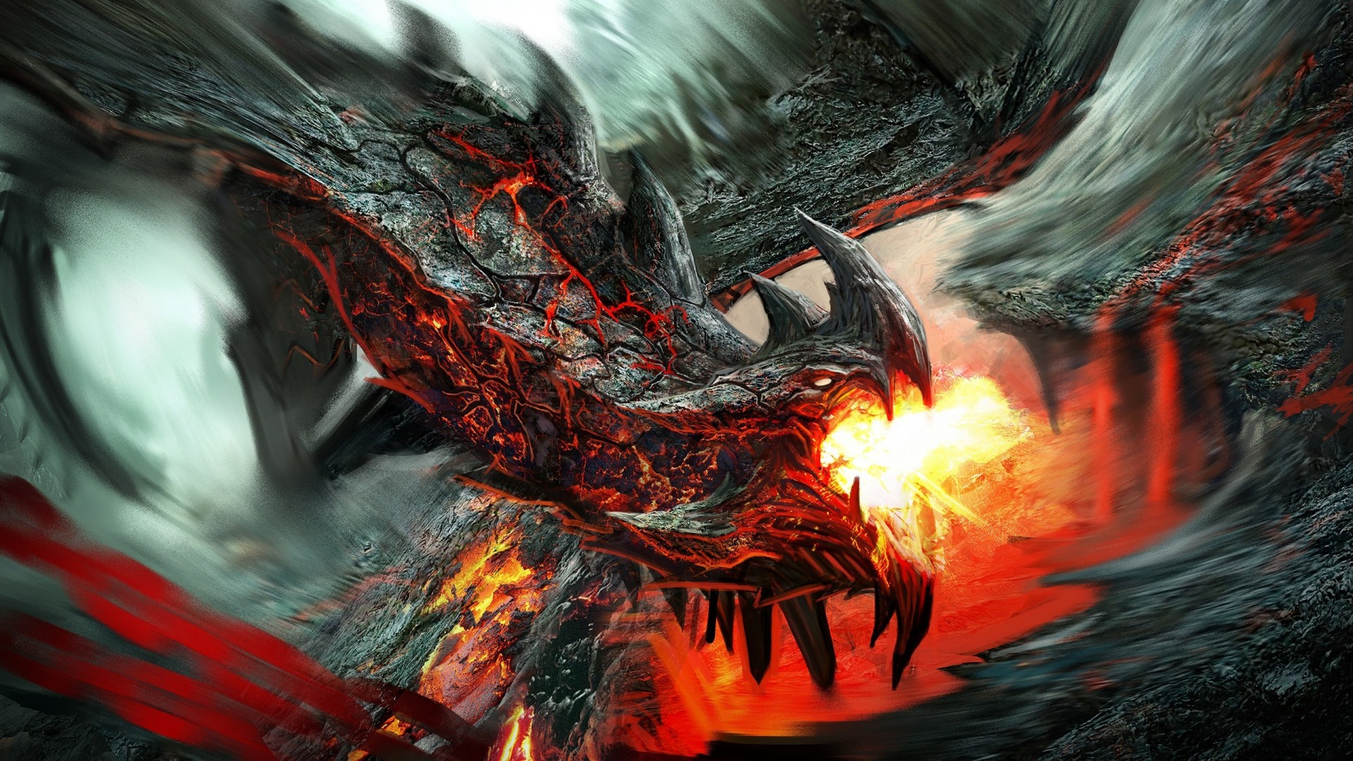 1920x1080  Wallpaper dragon, fire-breathing, flame, art