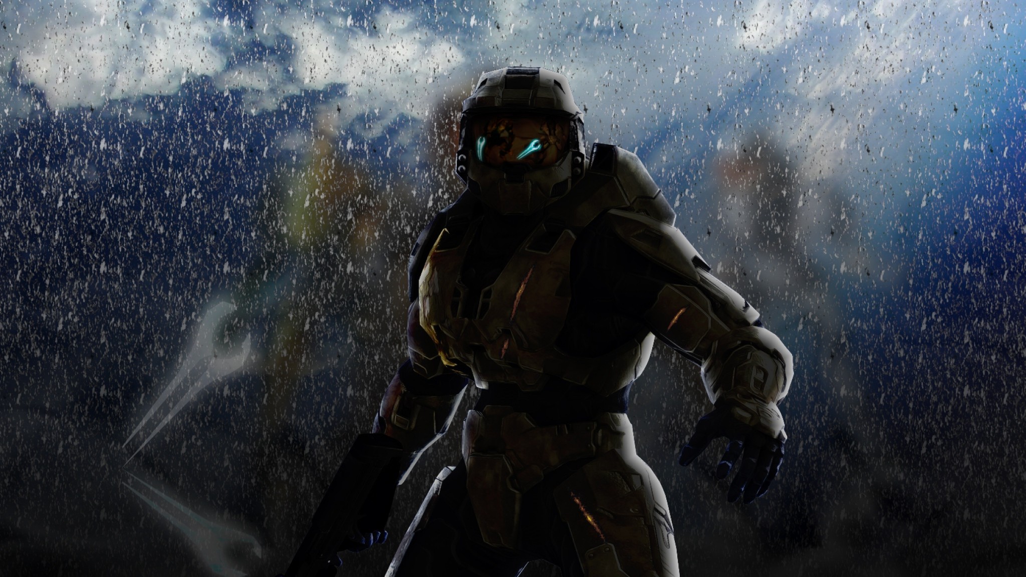 2048x1152 Preview wallpaper halo, soldier, armor, look 