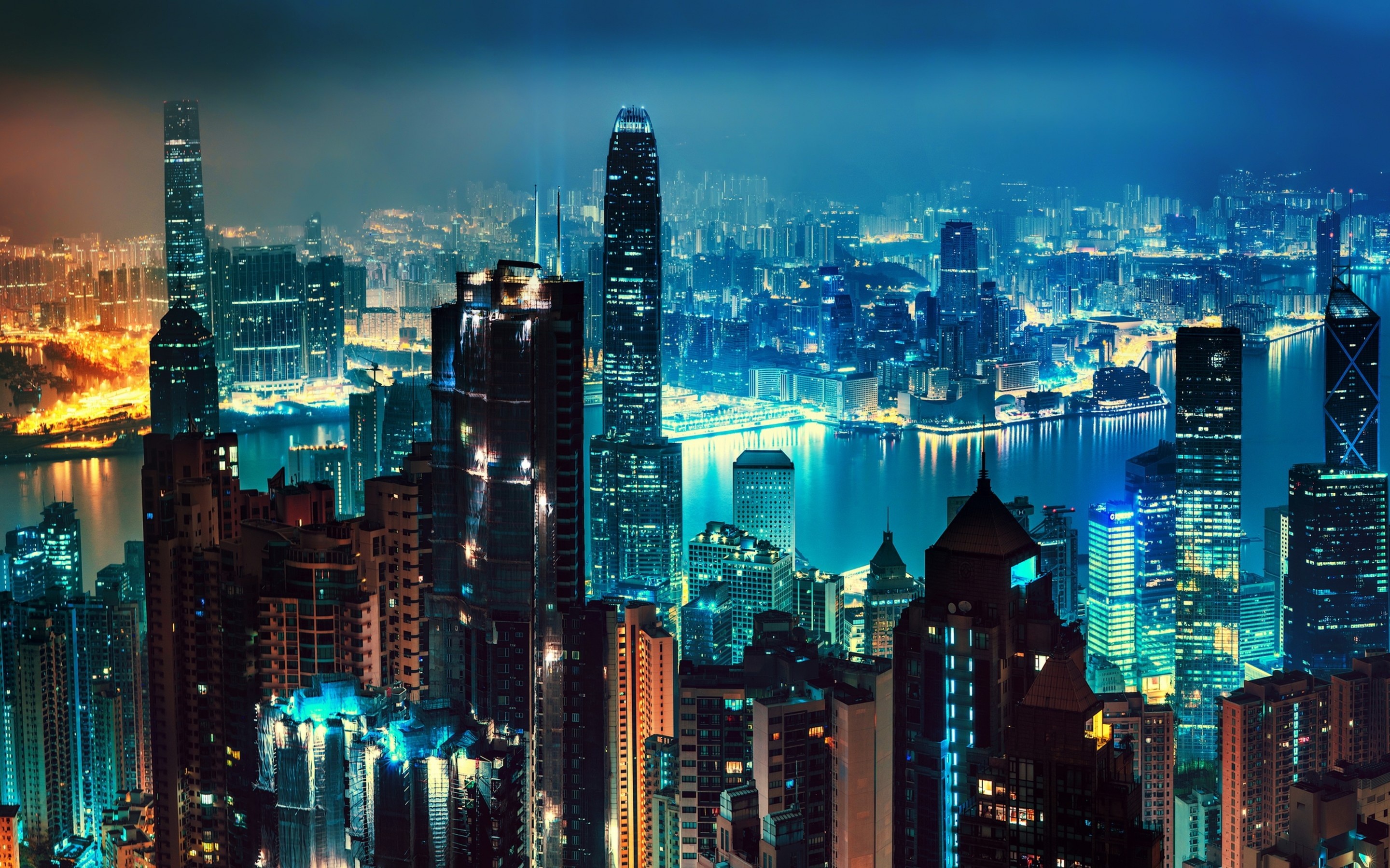 2880x1800 hong kong, cityscape, skyscrapers, panorama, night, city