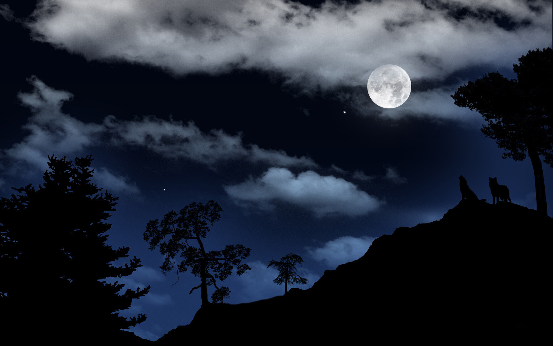 1920x1200 night, moon, wolf, clouds, dark