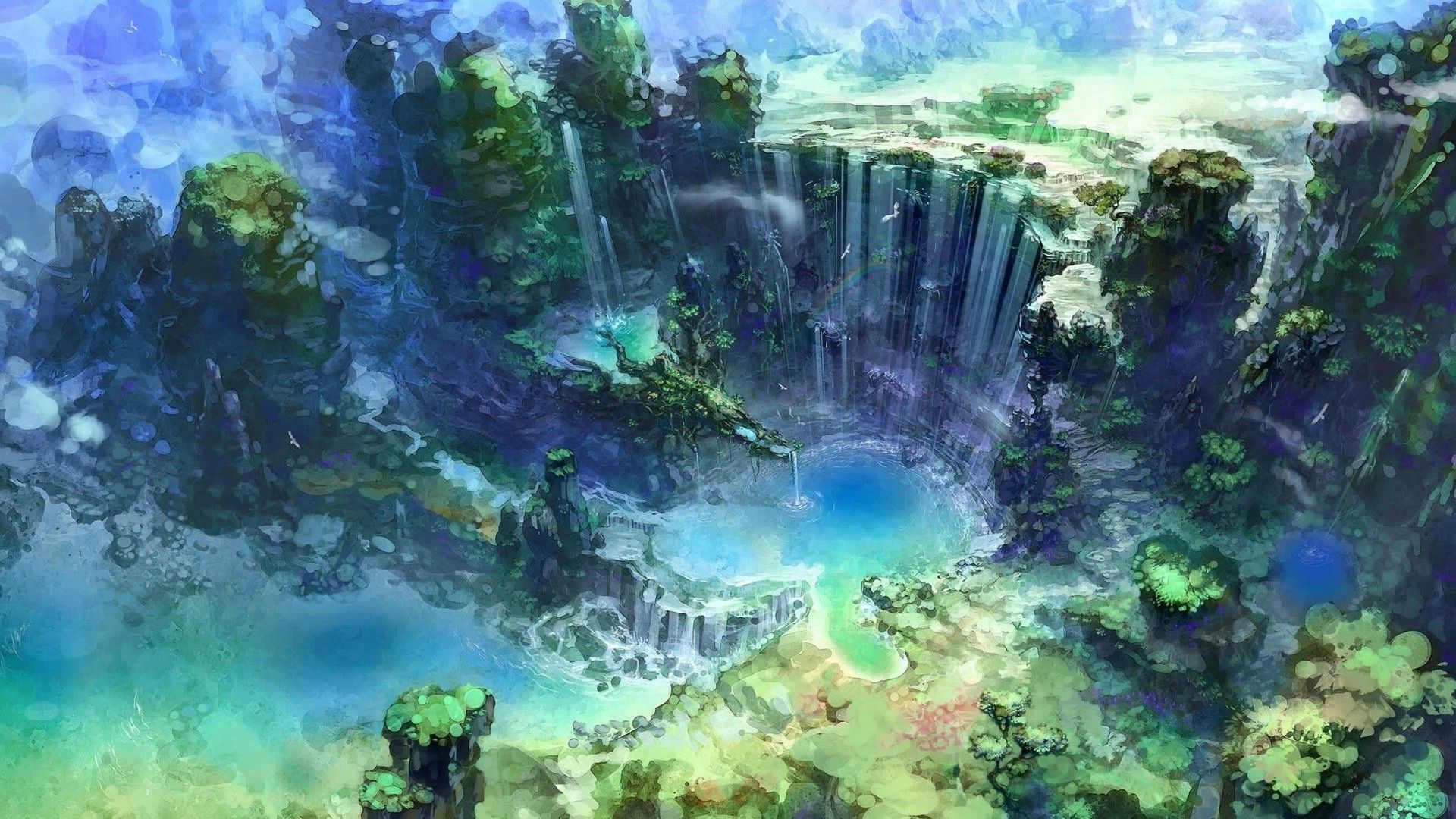 1920x1080 artwork, Fantasy Art, Waterfall, Water, Nature Wallpapers HD / Desktop and  Mobile Backgrounds