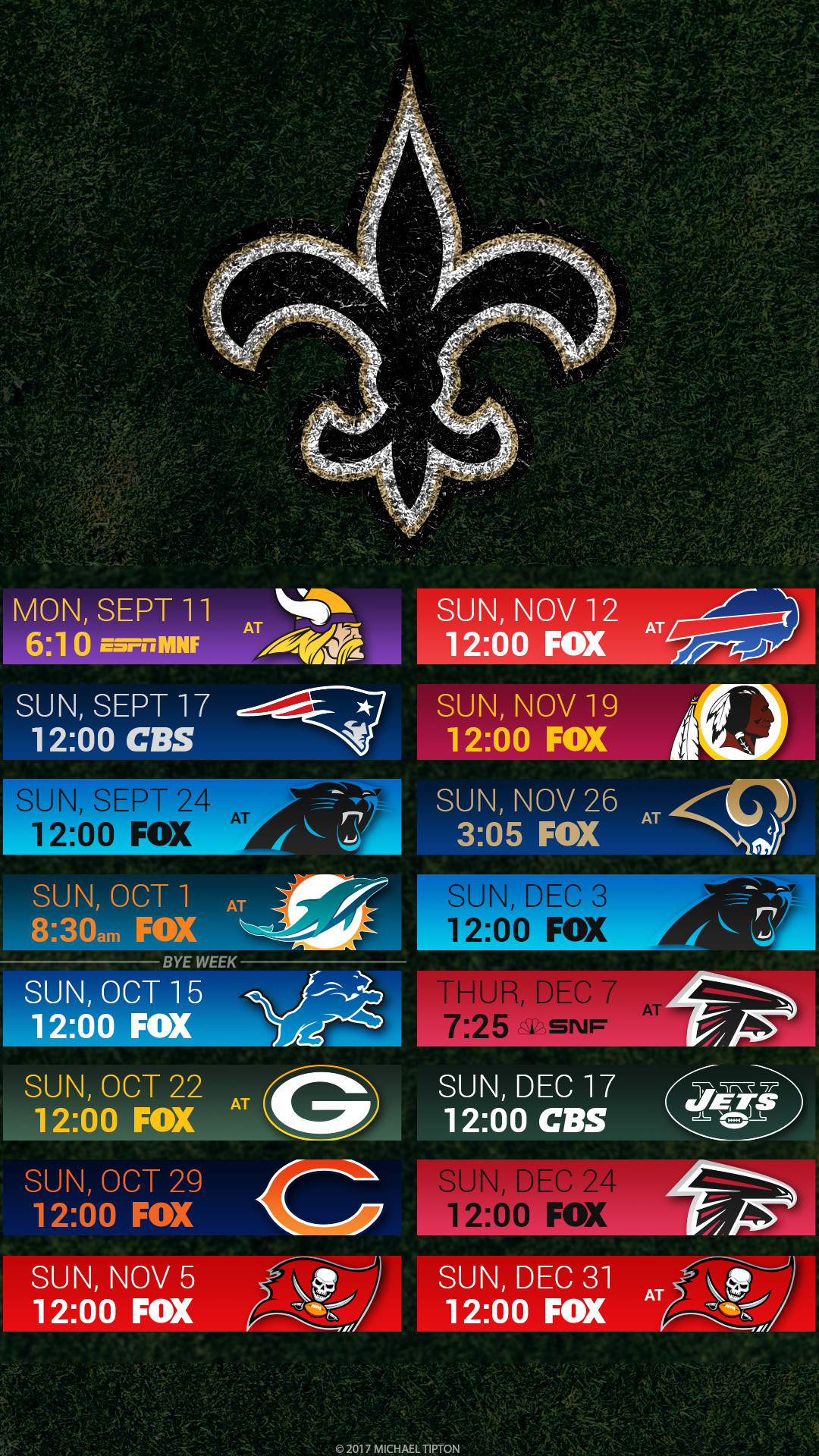 1080x1920  New Orleans Saints 2017 schedule turf logo wallpaper free iphone  5, 6, 7, .